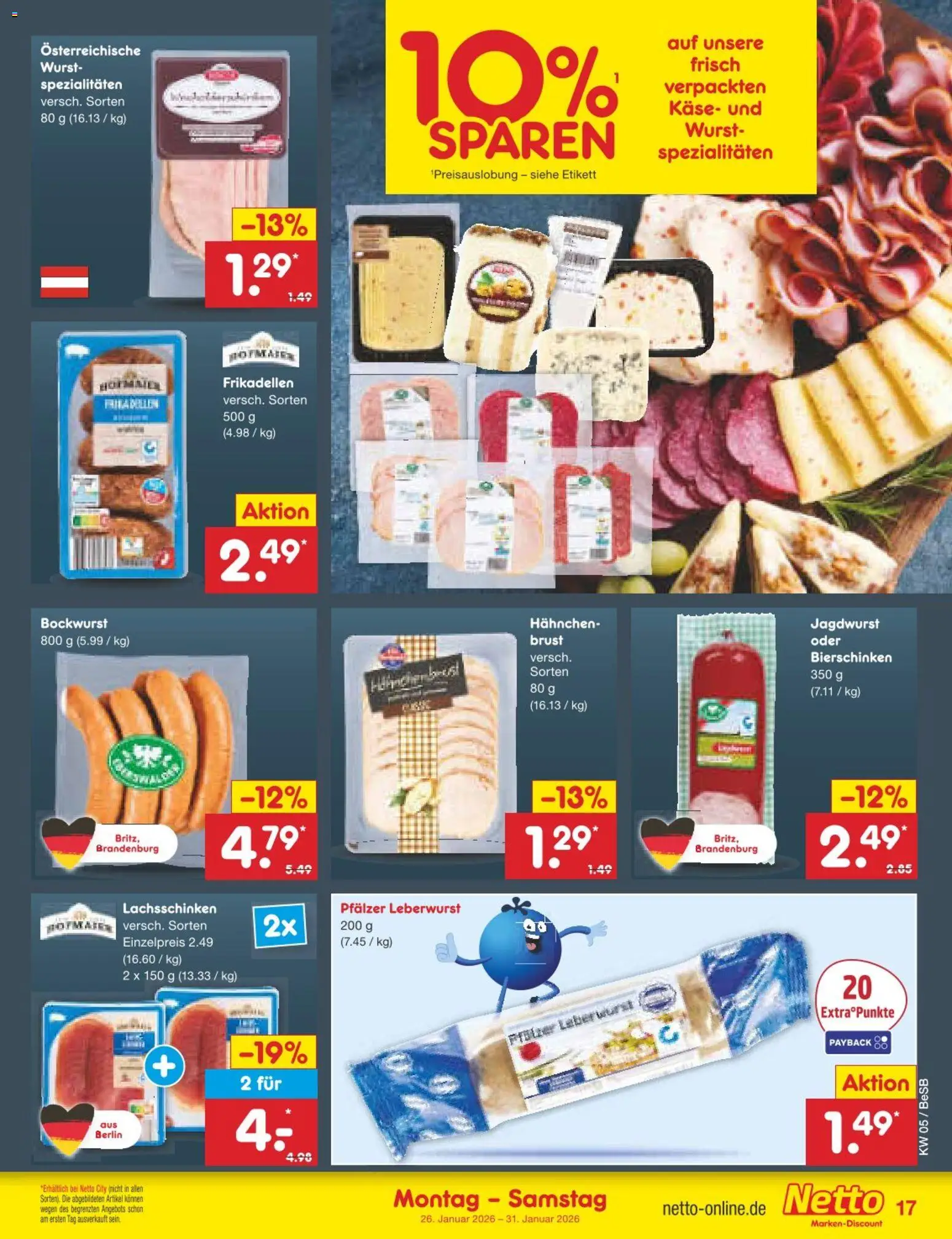 Netto Marken-Discount Prospekt 	 – gültig ab 26.01.2026 | Seite: 19 | Produkte: Bockwurst, Hahnchen, Käse, Wurst