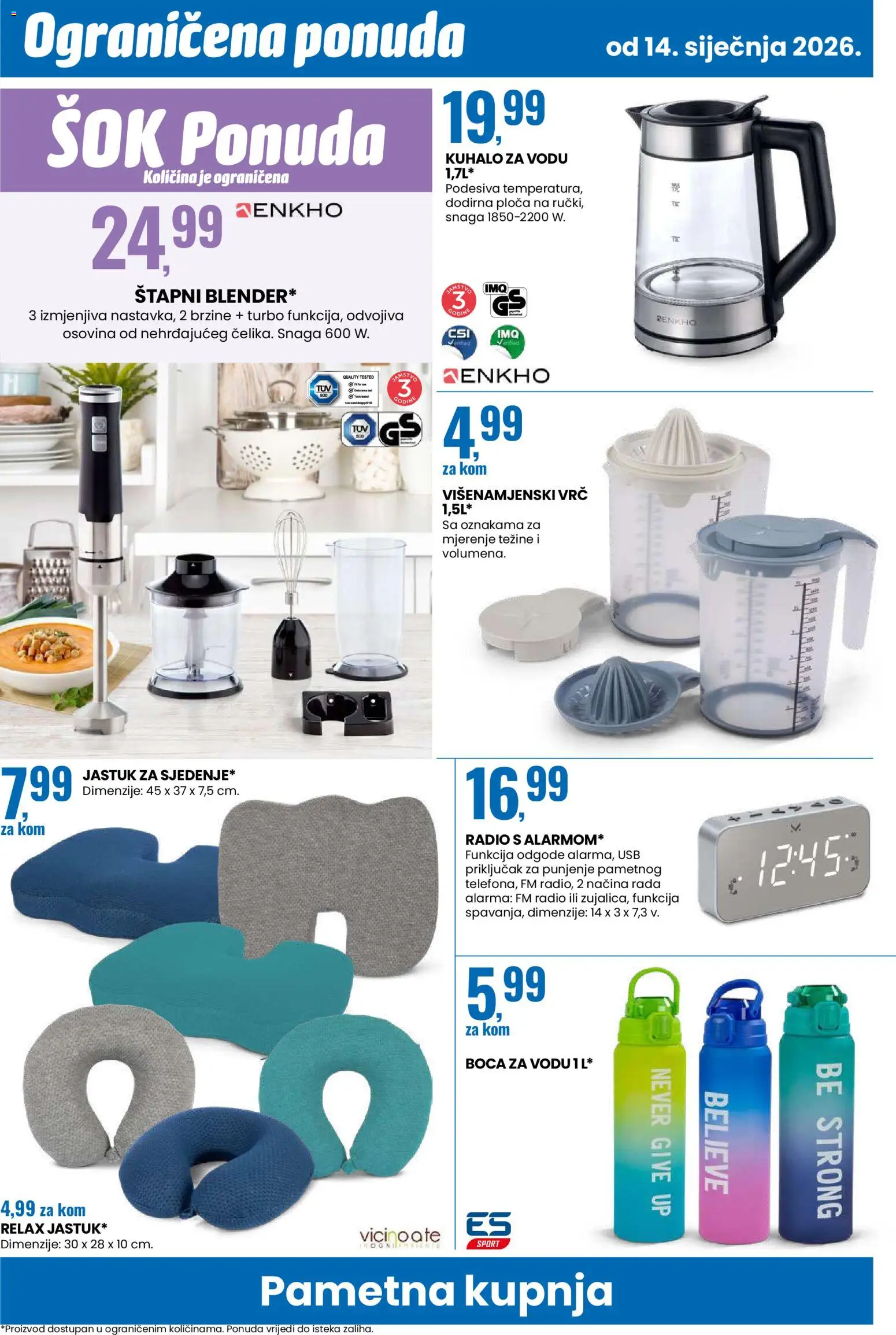 Eurospin katalog | vrijedi od 14.01.2026 | Stranica: 14 | Proizvodi: Kuhalo za vodu, Jastuk, Radio, USB