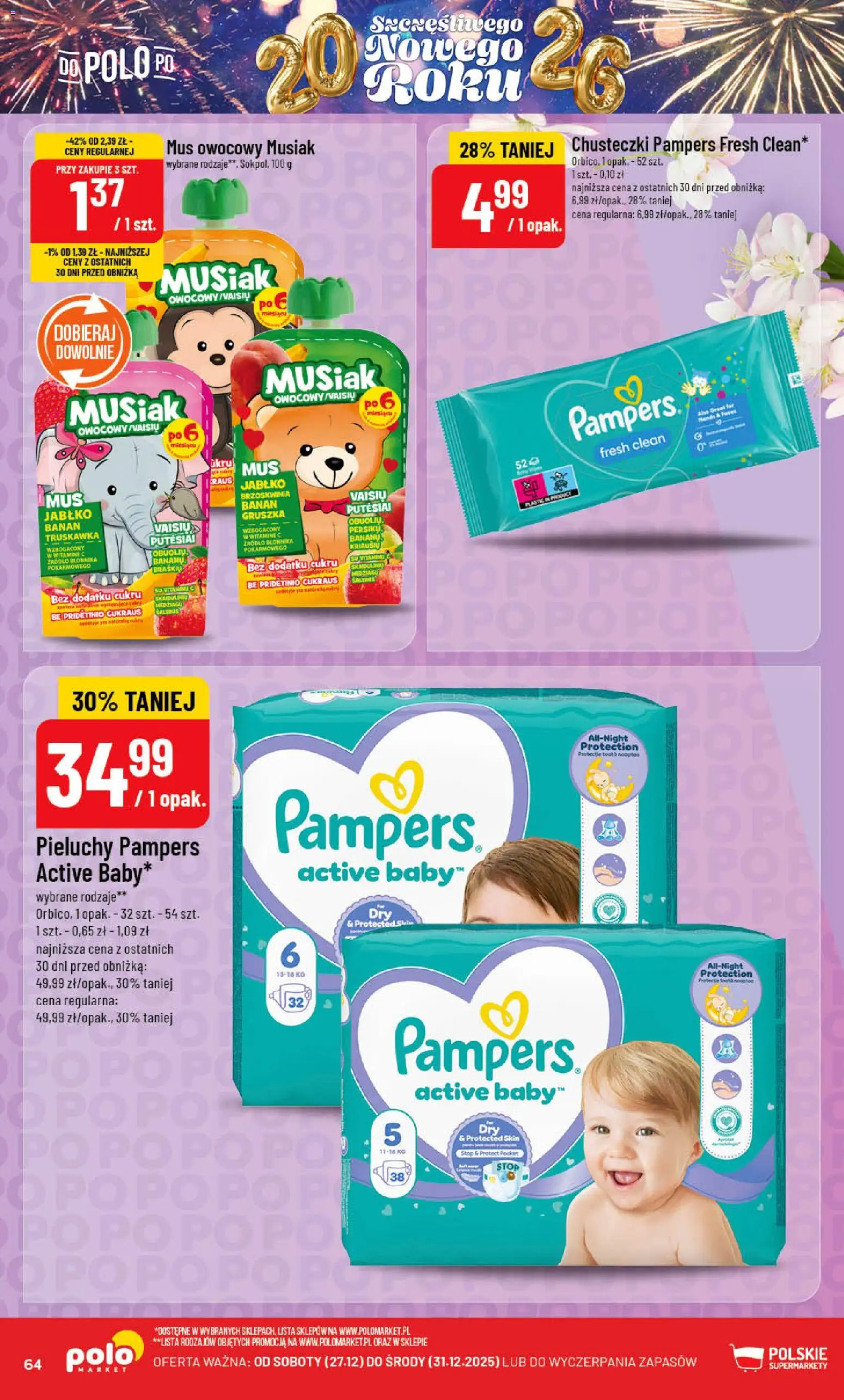 POLOmarket Gazetka od 27.12.2025 | Strona: 64 | Produkty: Brzoskwinia, Gruszka, Pampers, Banan