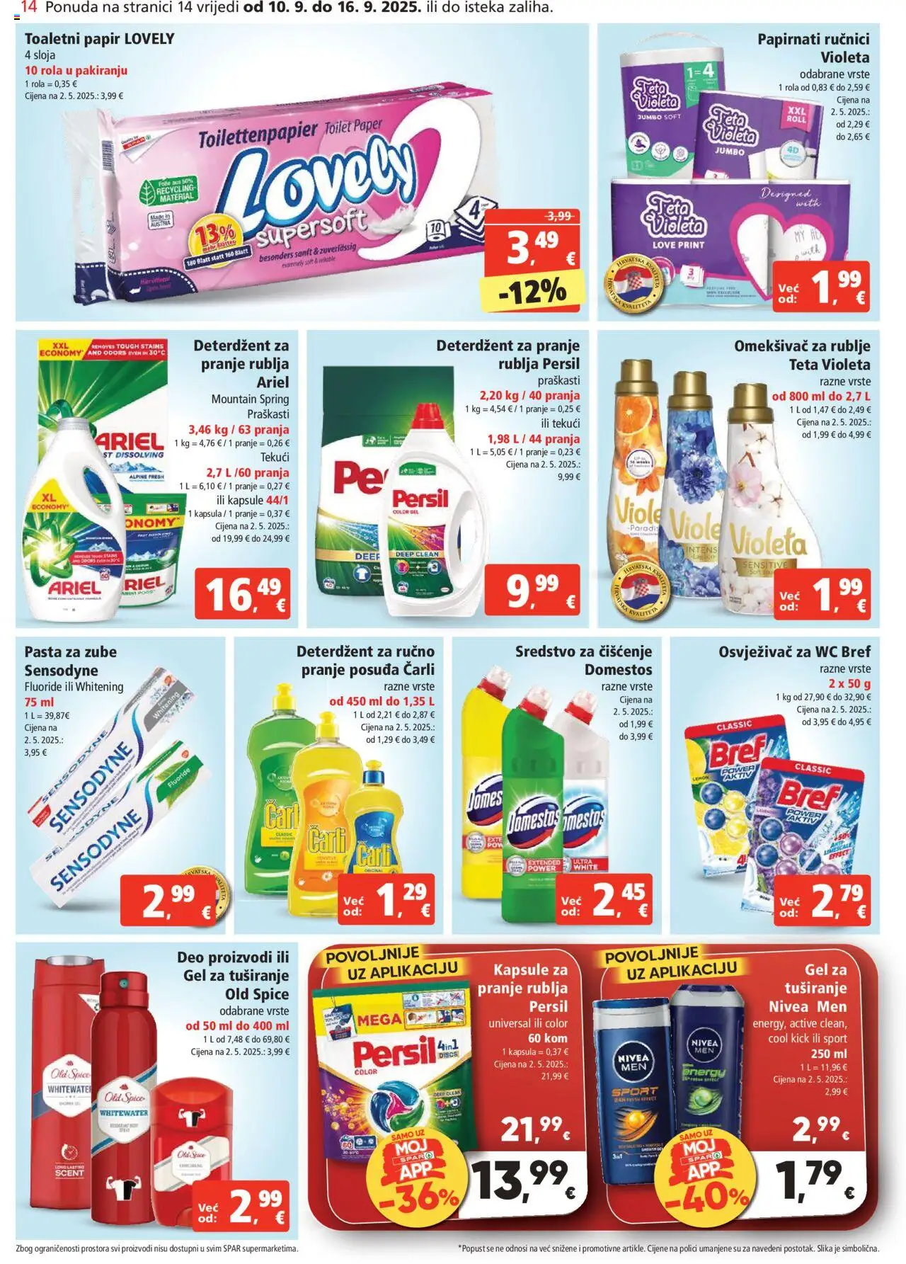 Spar katalog | vrijedi od 10.09.2025 | Stranica: 14 | Proizvodi: Omekšivač, Deterdžent, Nivea, Persil