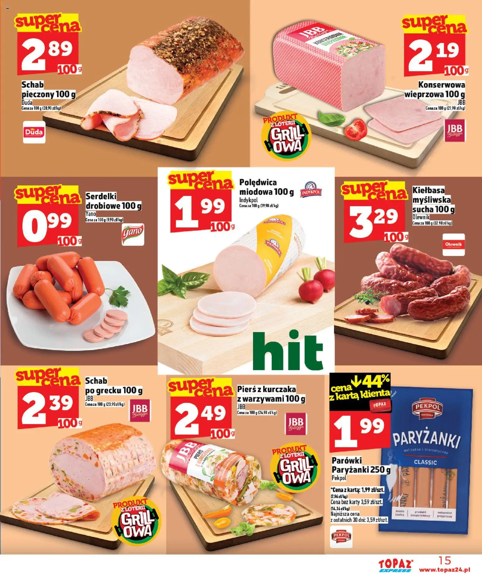 Topaz gazetka - Express od 30.04.2026 | Strona: 15 | Produkty: Karta, Grill, Myśliwska, Parówki