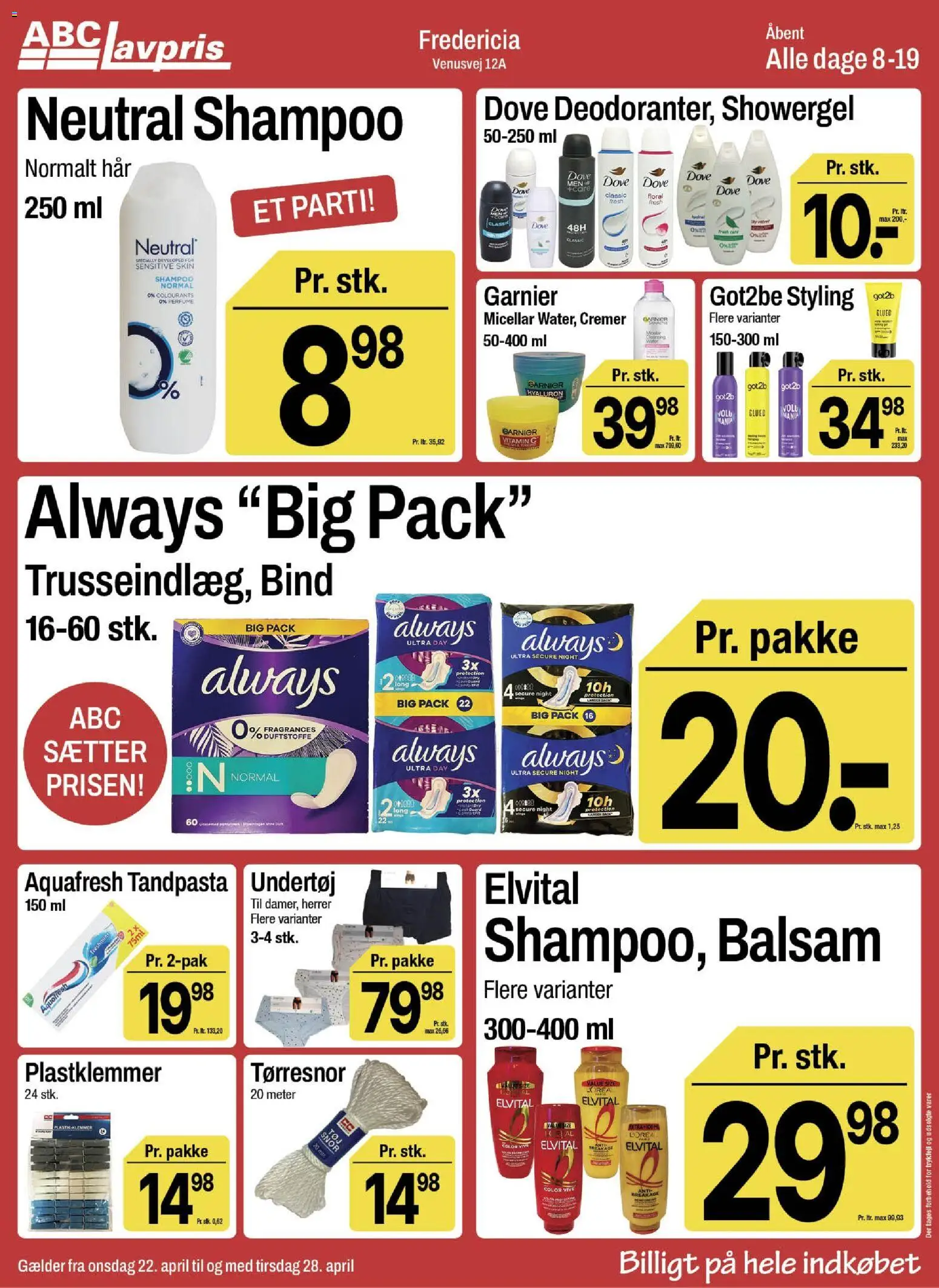 Abc Lavpris tilbudsavis – gyldig fra 22.04.2026 | Side: 11 | Produkter: Shampoo, Balsam, Tandpasta, Undertøj