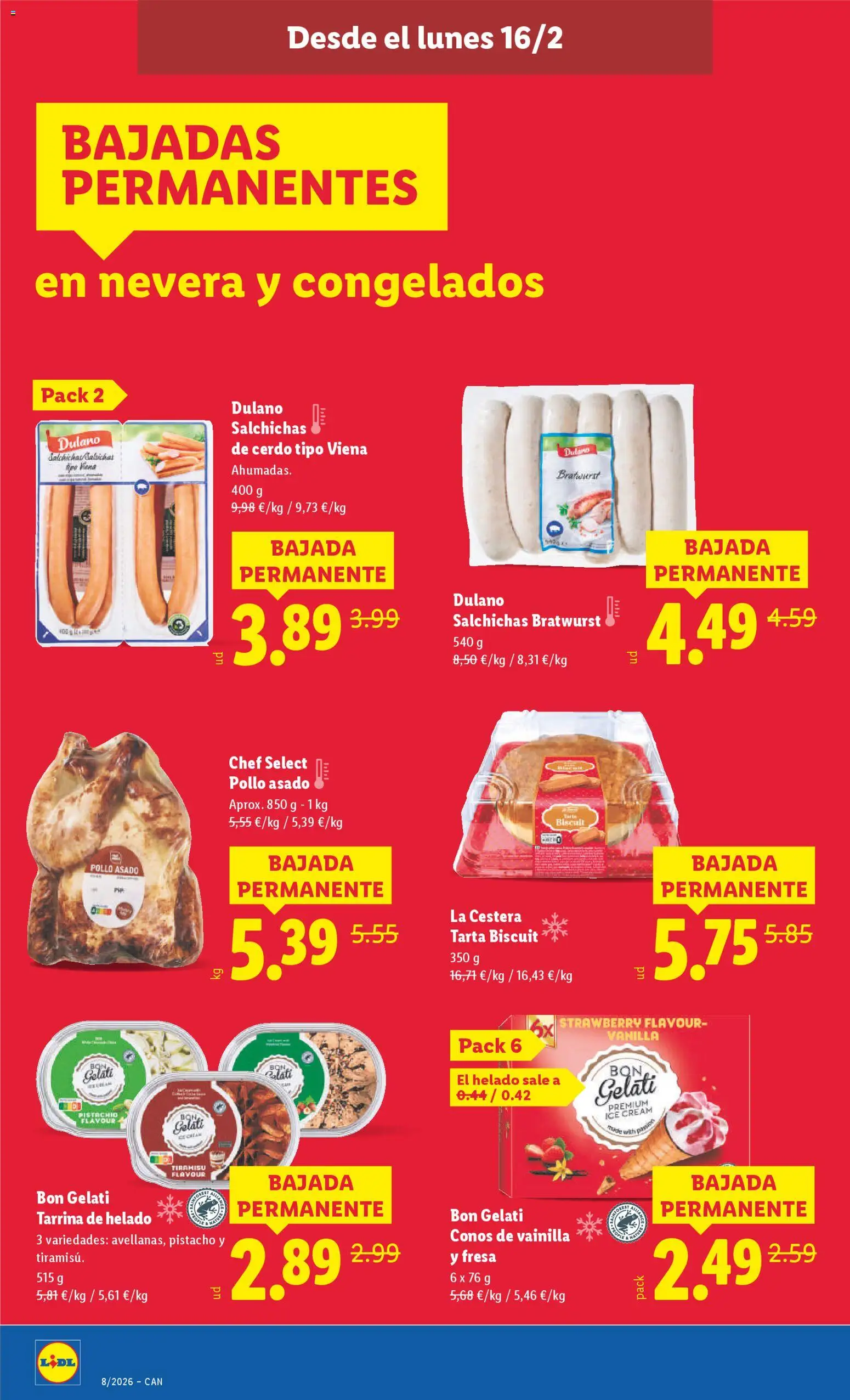 Lidl - Canarias  │ válido desde el 16.02.2026 | Página: 8 | Productos: Cerdo, Helado, Nevera