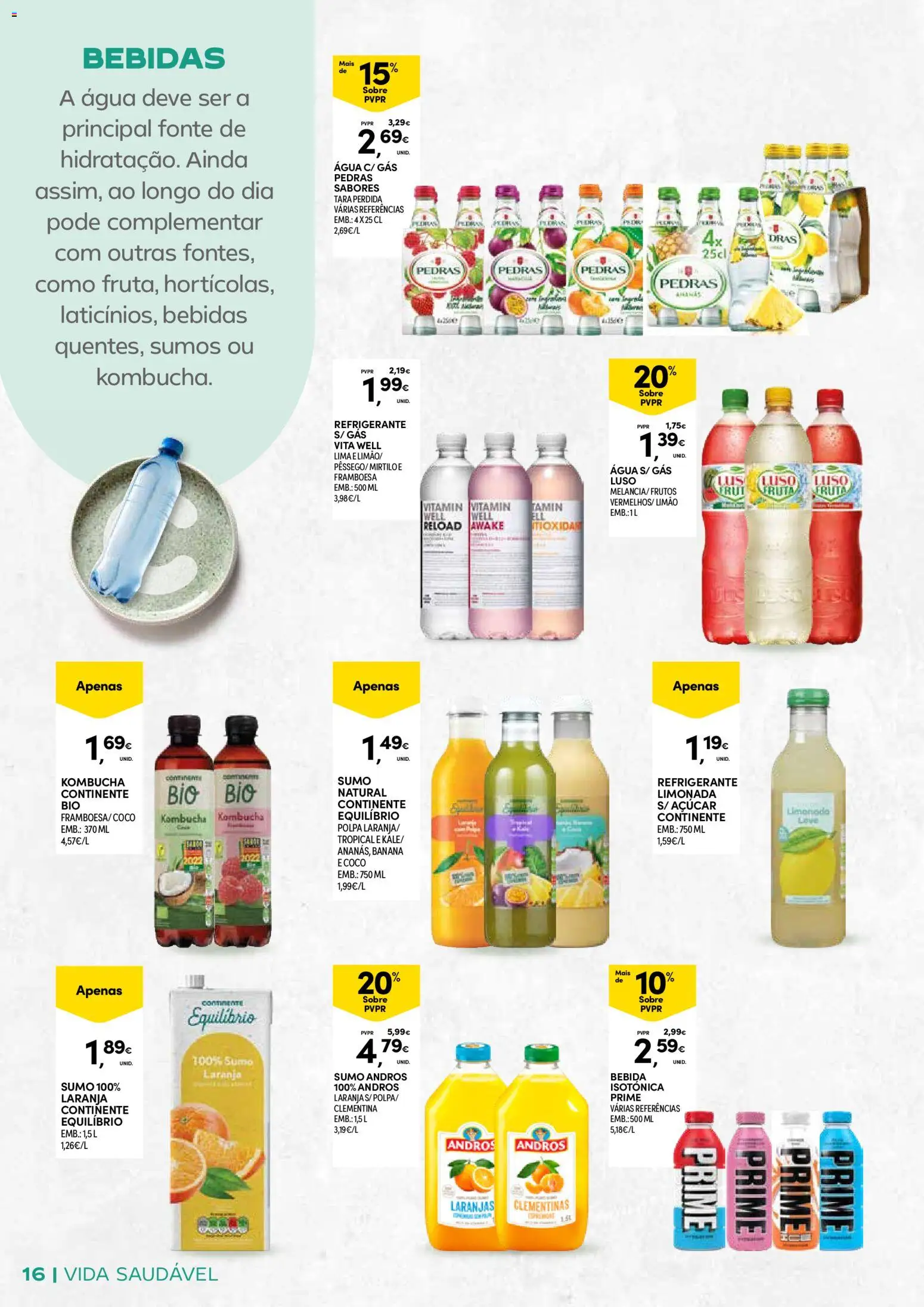 Continente - Açores: Vida Saudável │ válido de 20.01.2026 | Página: 16 | Produtos: Agua, Banana, Kombucha, Bebida