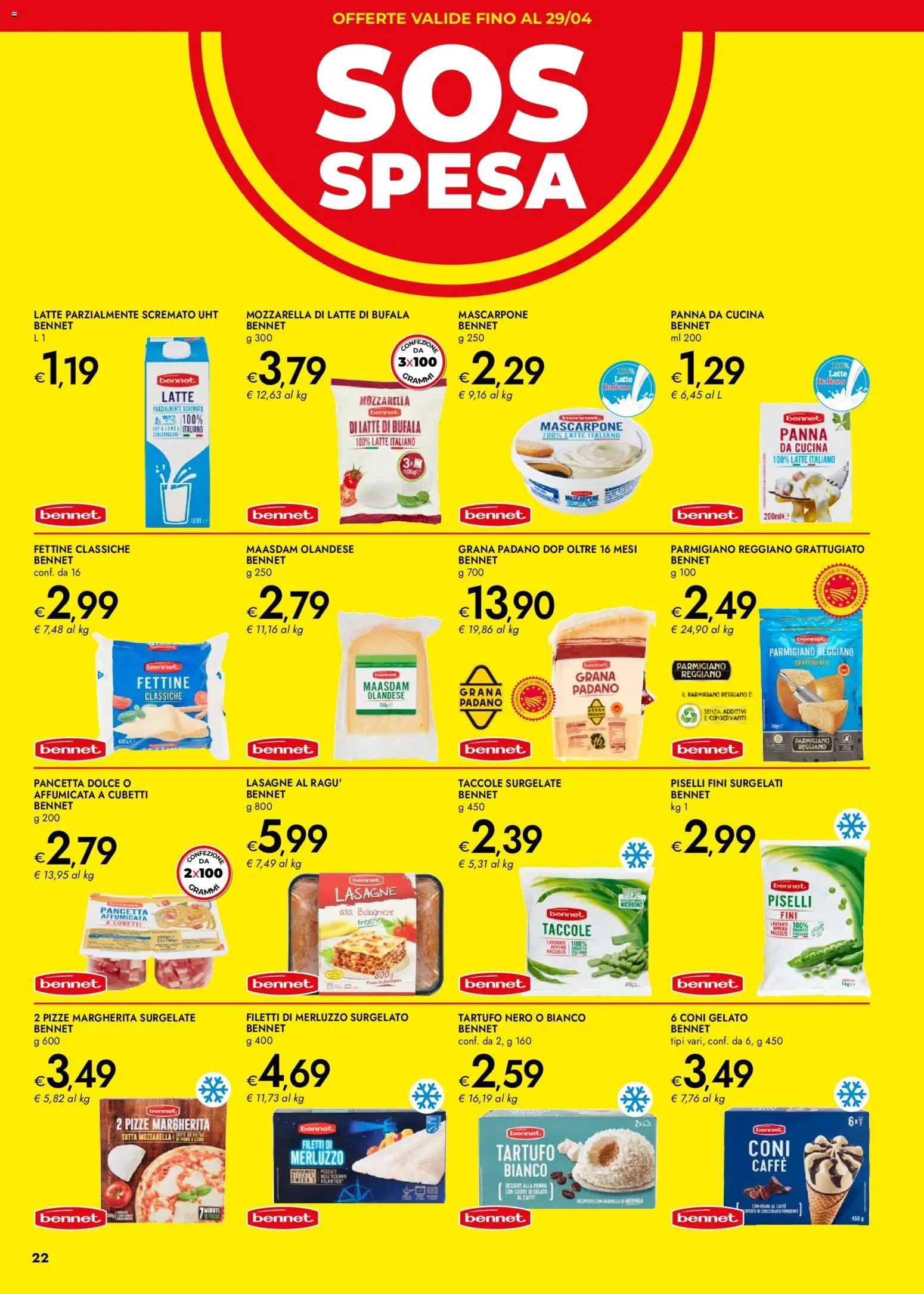 Volantino bennet del 02.04.2026 | Pagina: 22 | Prodotti: Pancetta, Mozzarella, Latte, Latte parzialmente scremato
