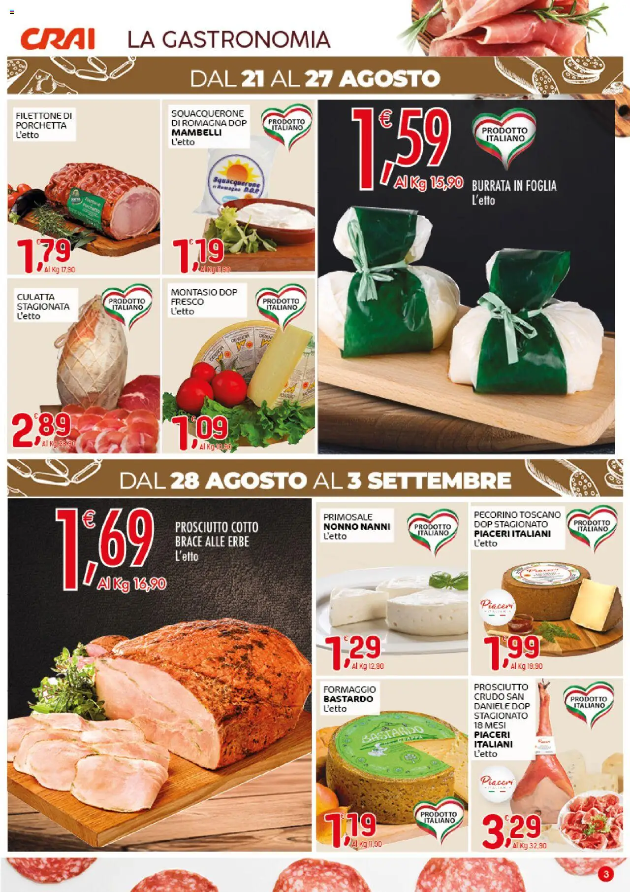 Volantino CRAI del 21.08.2025 | Pagina: 3 | Prodotti: Porchetta, Prosciutto Cotto, Pecorino, Burrata