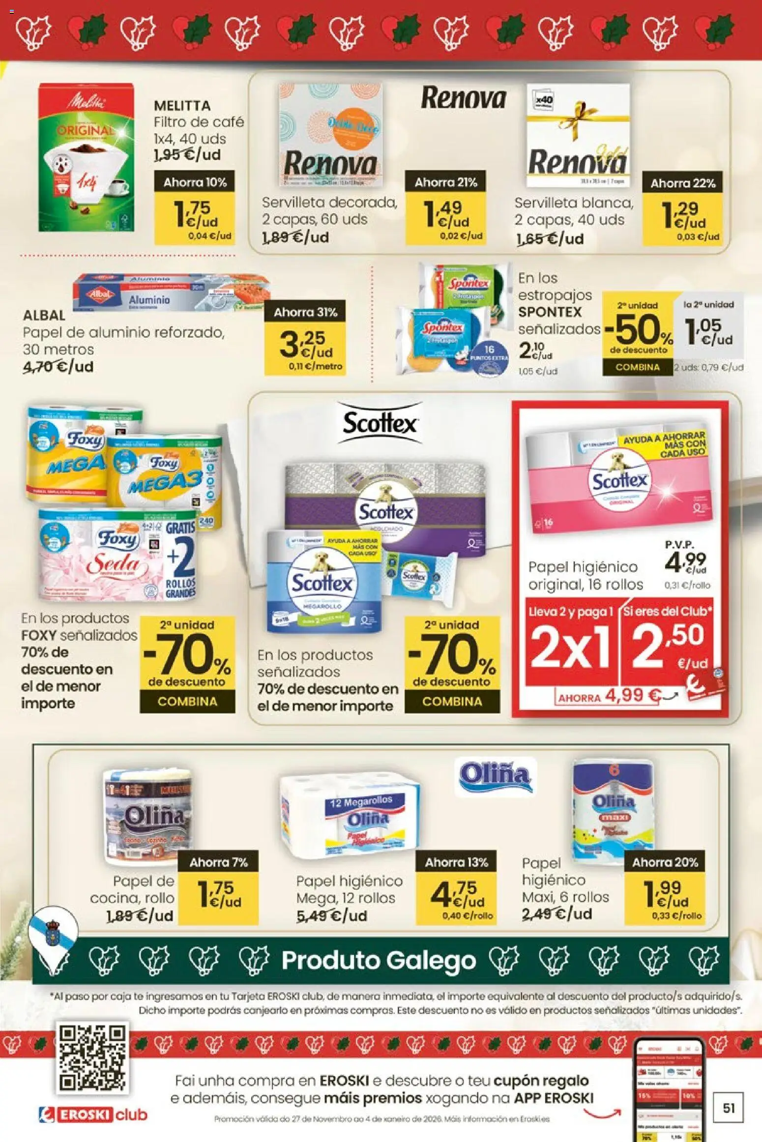 Eroski - Center │ válido desde el 27.11.2025 | Página: 51 | Productos: Café, Papel higienico, Té, Caja