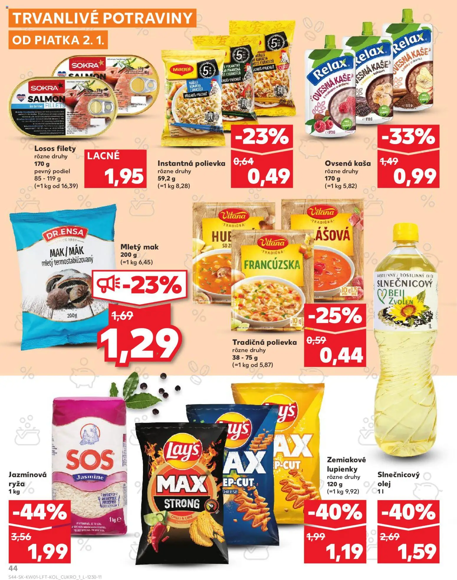 Nové Kaufland akcie – leták je platný od 02.01.2026 | Strana: 44 | Produkty: Ryža, Chilli, Losos, Mak