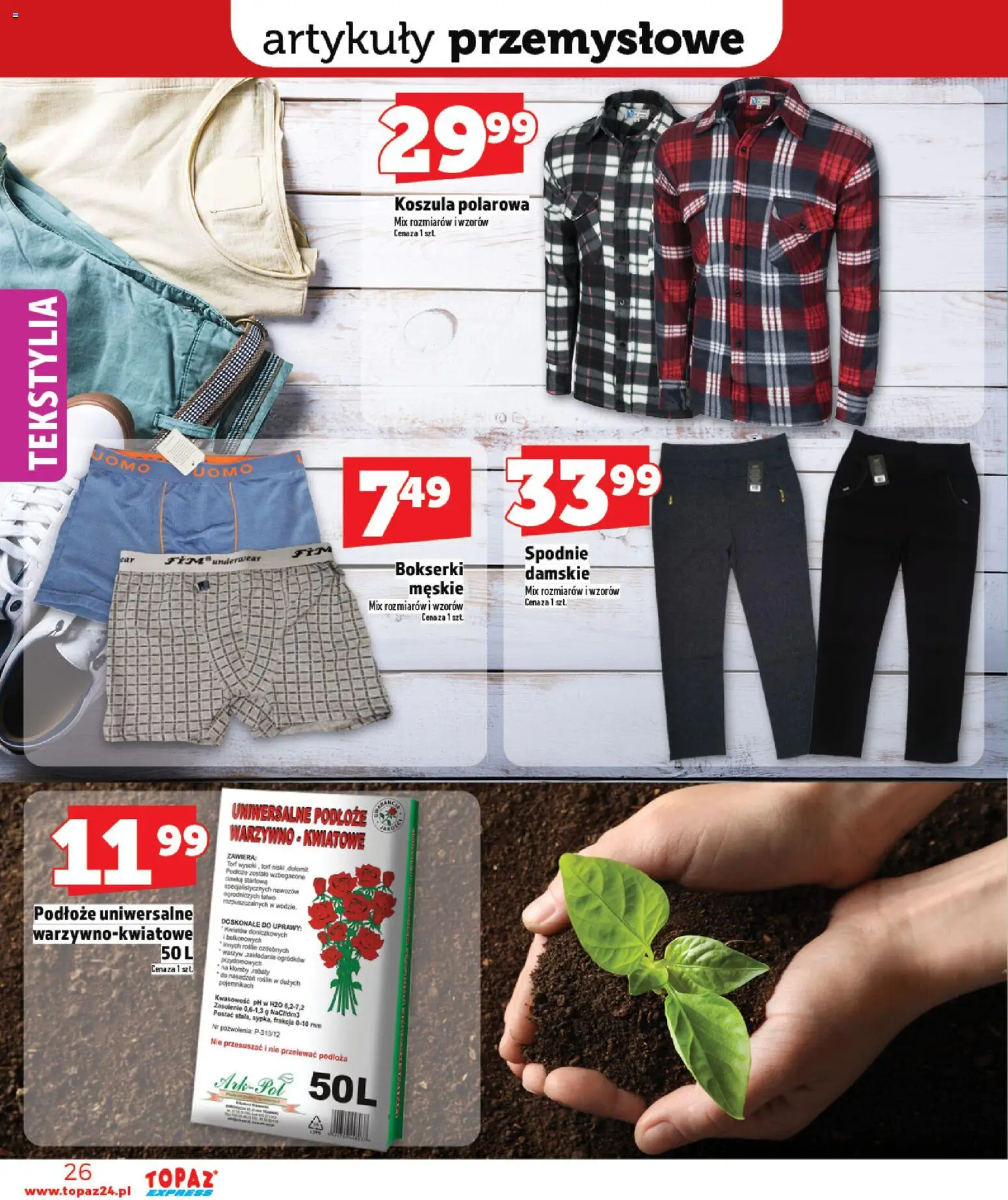 Topaz Gazetka - Express od 26.02.2026 | Strona: 26 | Produkty: Koszula, Spodnie, Artykuły przemysłowe, Tekstylia