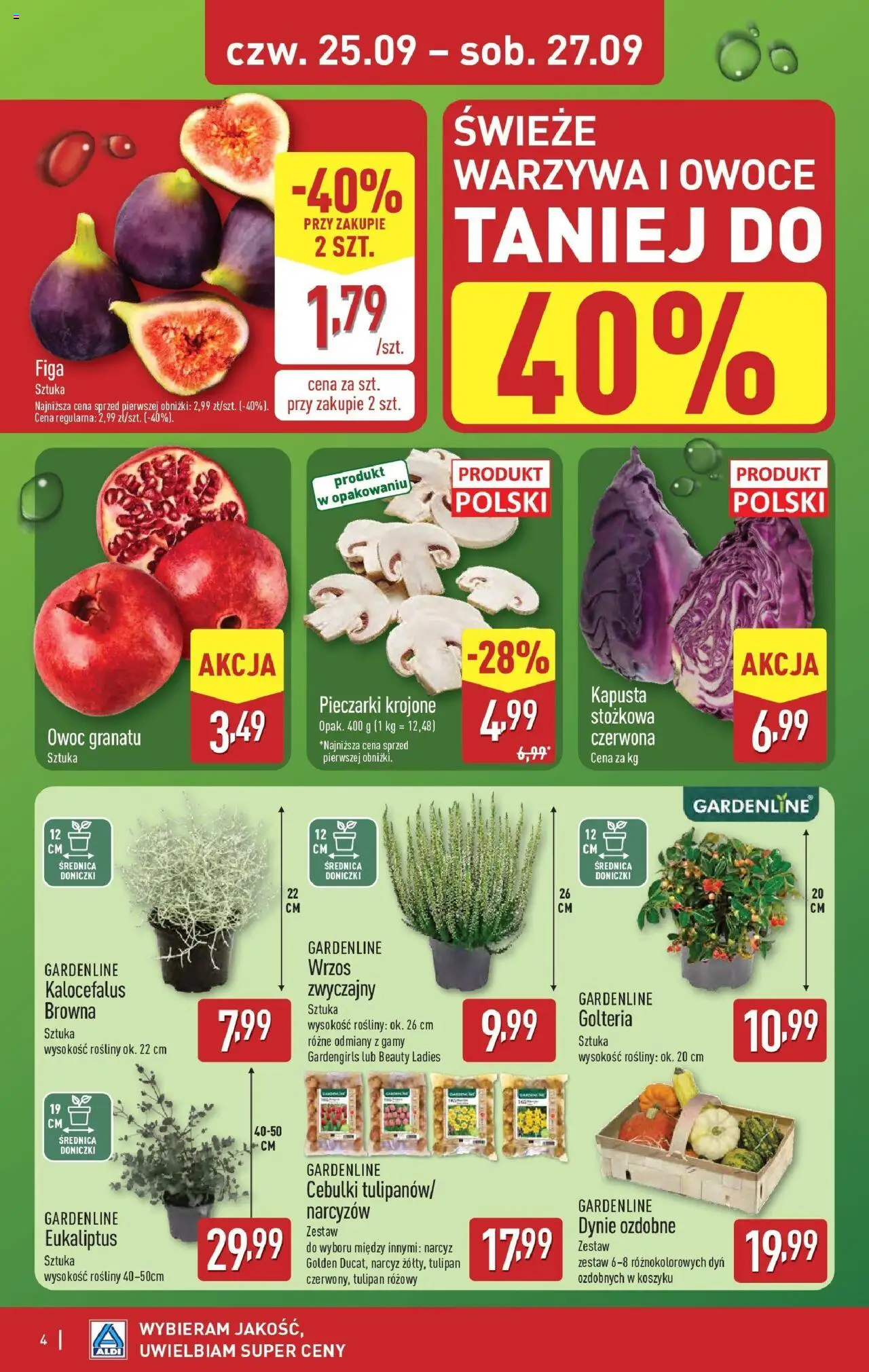 Aldi Gazetka - Okazje na weekend od 25.09.2025 | Strona: 4 | Produkty: Pieczarki, Wrzos, Rosliny, Owoce