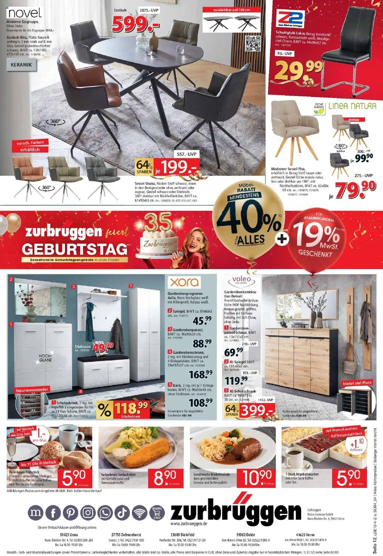 Zurbrüggen - Zurbrüggen: Geburtstag – gültig ab 17.10.2025 | Seite: 12 | Produkte: Esstisch, Kaffee, Tee, Uhr