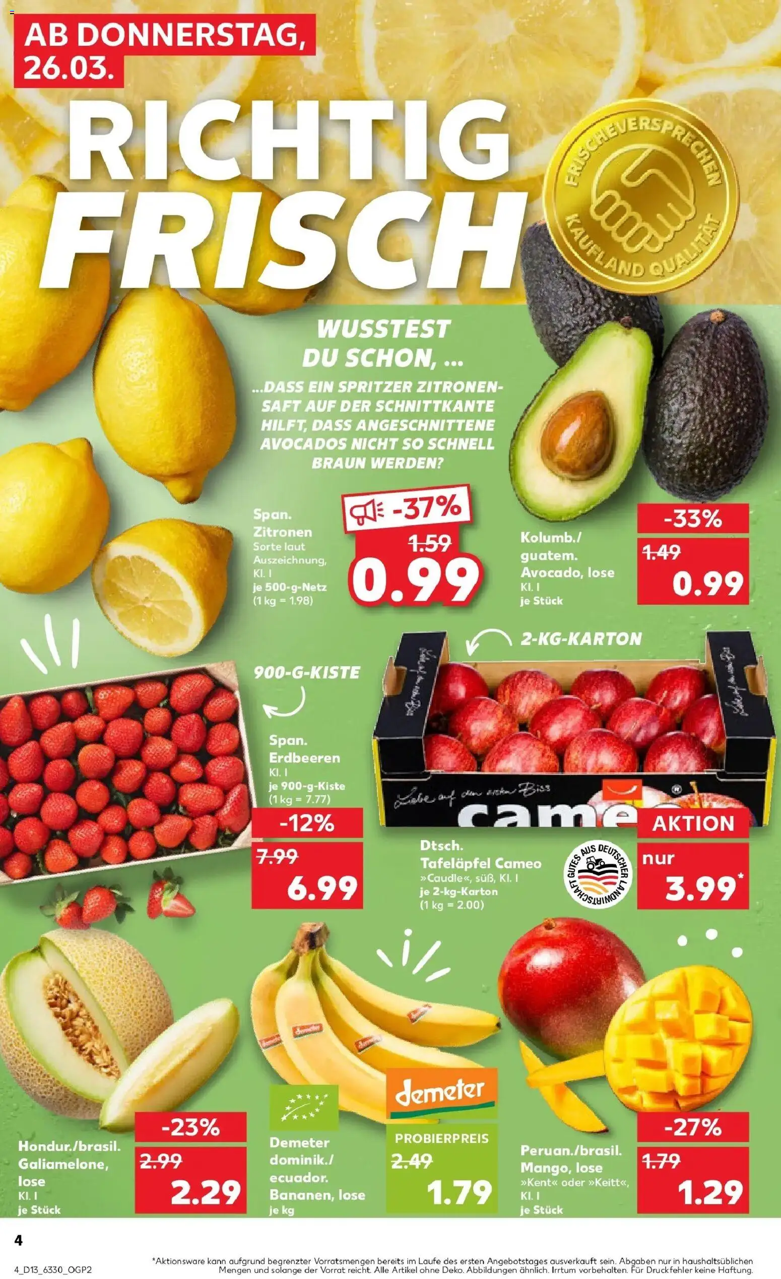 Kaufland Prospekt Hamburg	 – gültig ab 26.03.2026 | Seite: 4 | Produkte: Avocado, Mango, Erdbeeren, Zitronen