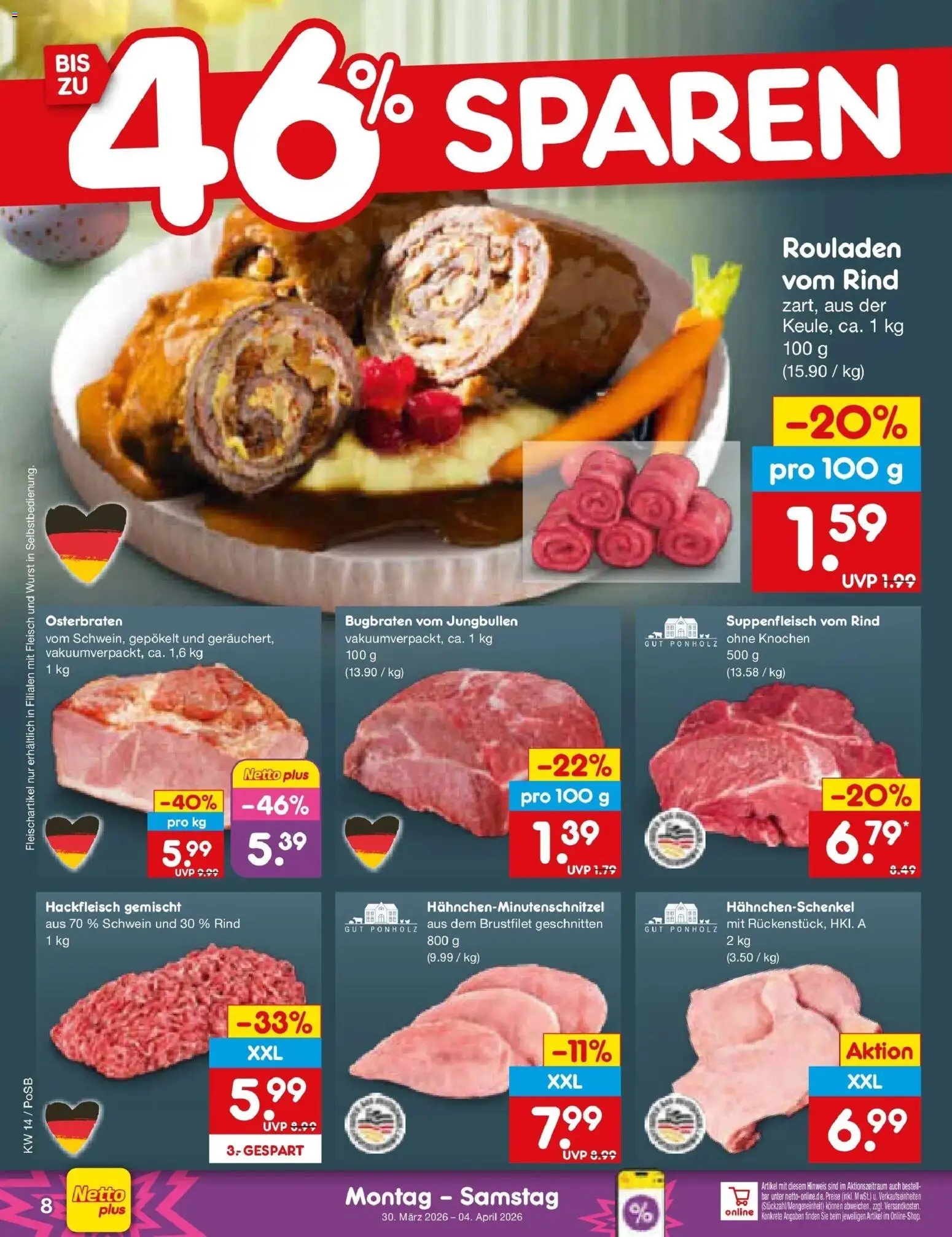 Netto Marken-Discount Prospekt Regensburg	 – gültig ab 30.03.2026 | Seite: 8 | Produkte: Suppenfleisch, Wurst, Fleisch, Hackfleisch