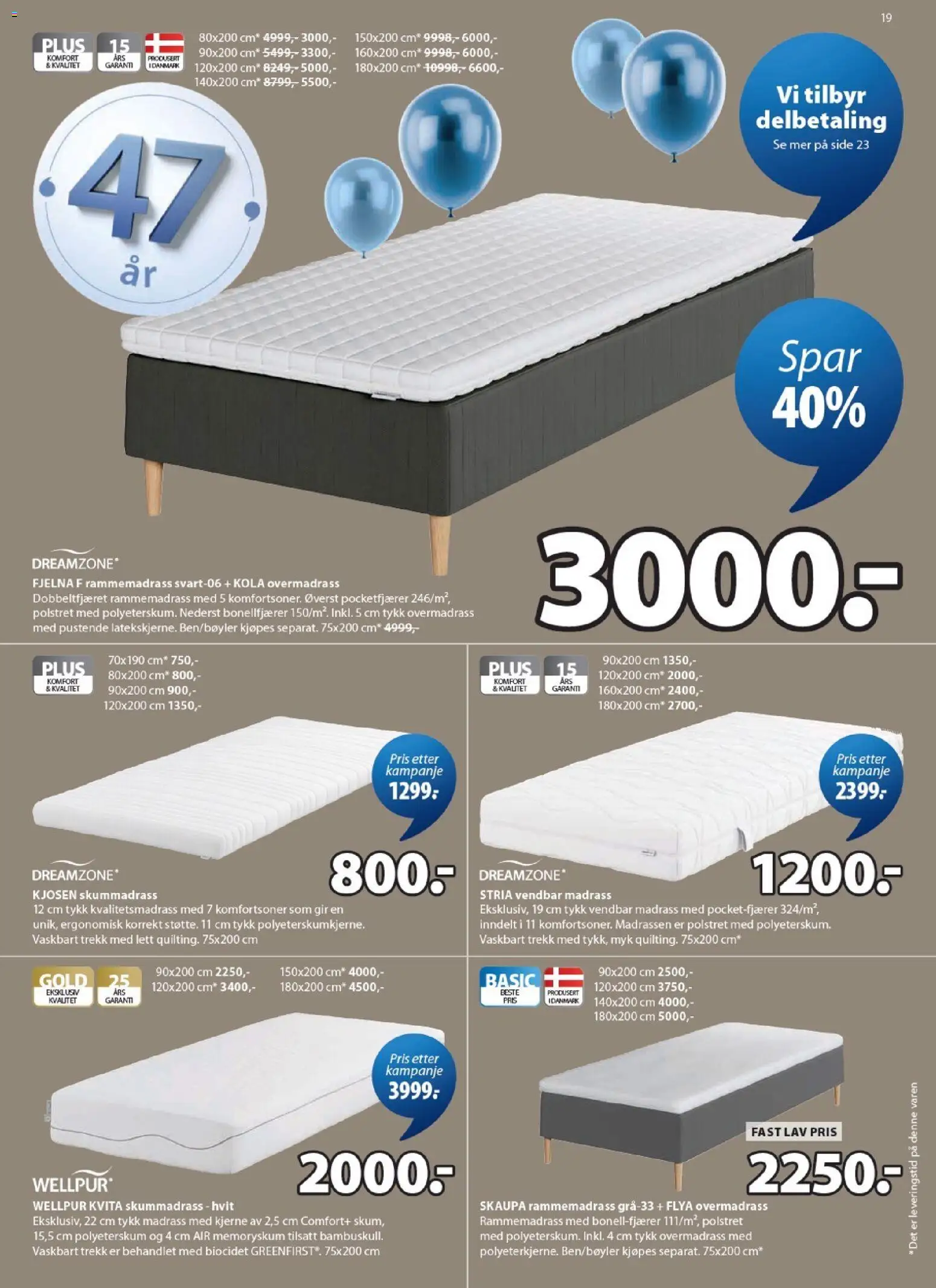 {H1} | Side: 19 | Produkter: Overmadrass, Rammemadrass, Madrass
