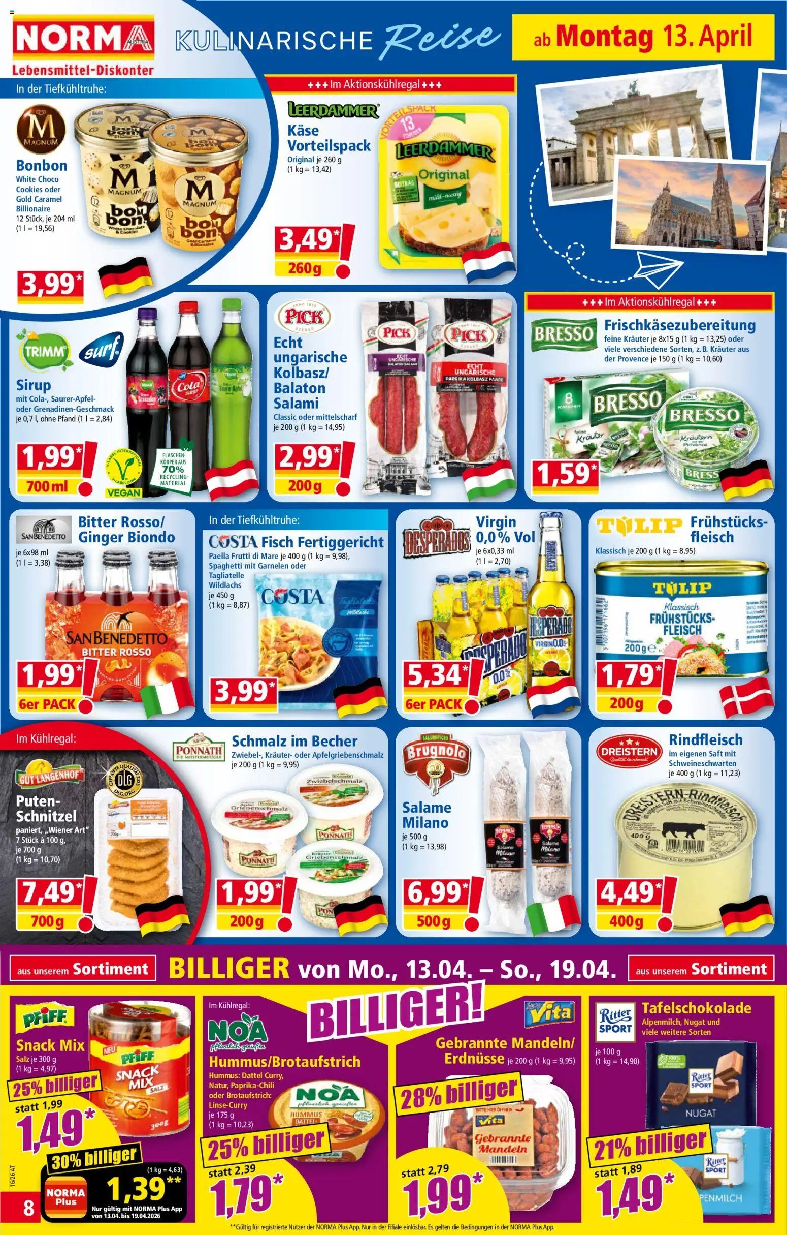 Norma Flugblatt gültig ab 13.04.2026 | Seite: 8 | Produkte: Käse, Hajdina liszt, Salami, Rindfleisch