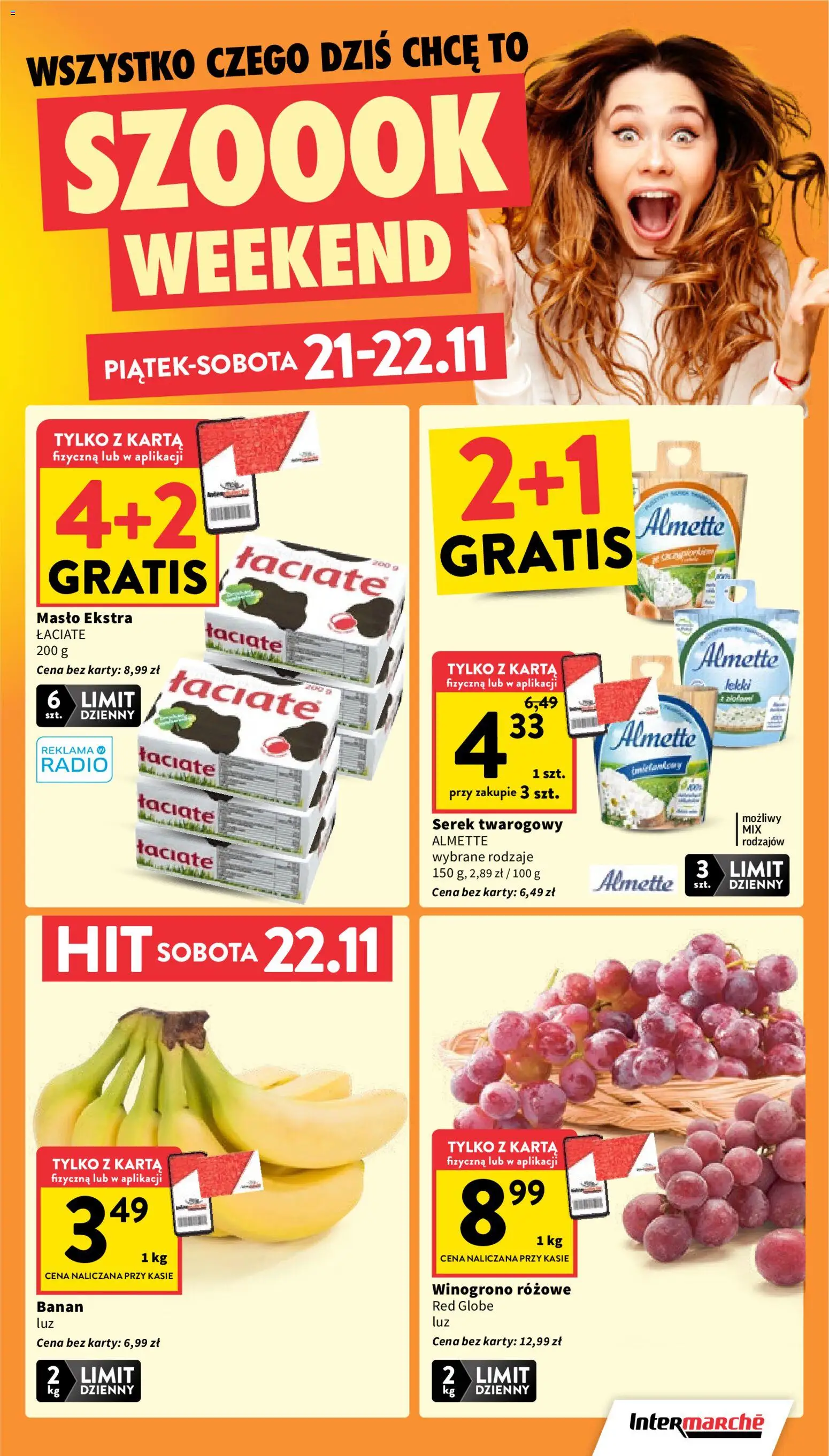Intermarche Gazetka od 20.11.2025 | Strona: 3 | Produkty: Karta, Winogrono, Masło, Banan