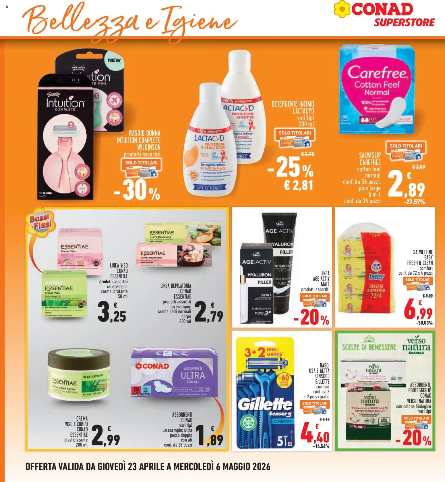 Volantino Conad del 23.04.2026 | Pagina: 26 | Prodotti: Crema, Rasoio, Crema viso, Intimo