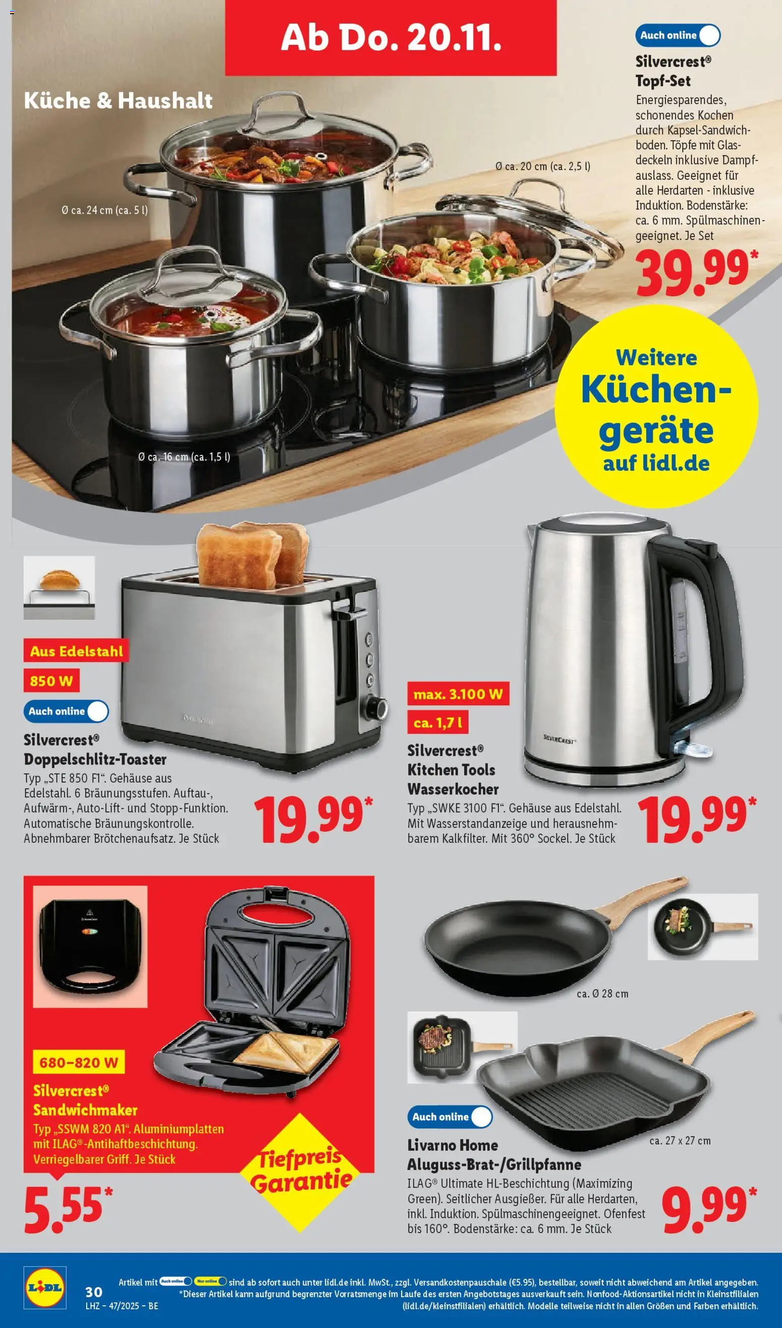 Lidl Prospekt Zossen – gültig ab 17.11.2025 | Seite: 44 | Produkte: Wasserkocher, Sandwichmaker, Küche, Kuchen