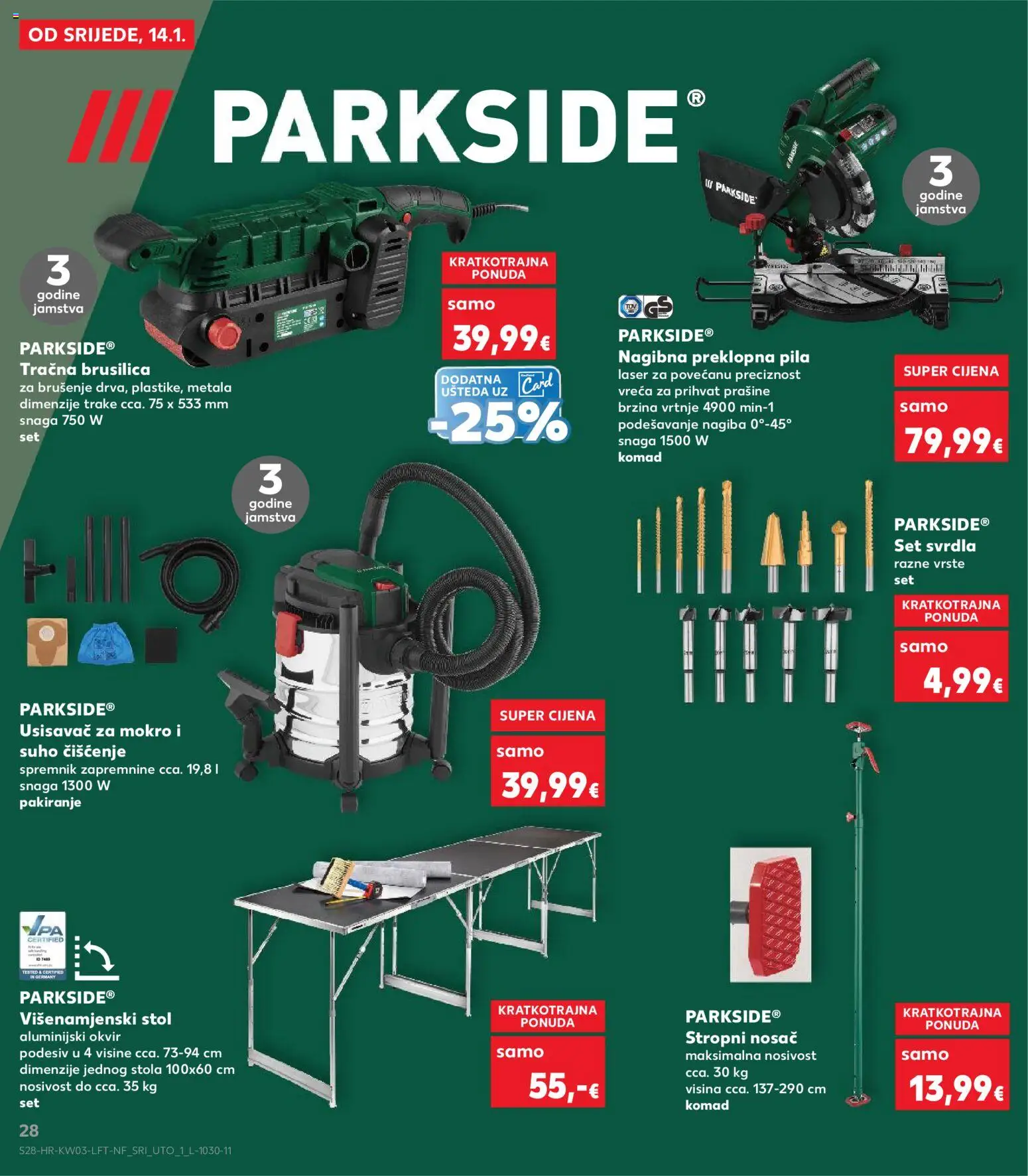 Kaufland katalog | vrijedi od 14.01.2026 | Stranica: 28 | Proizvodi: Usisavač, Brusilica, Stol, Parkside