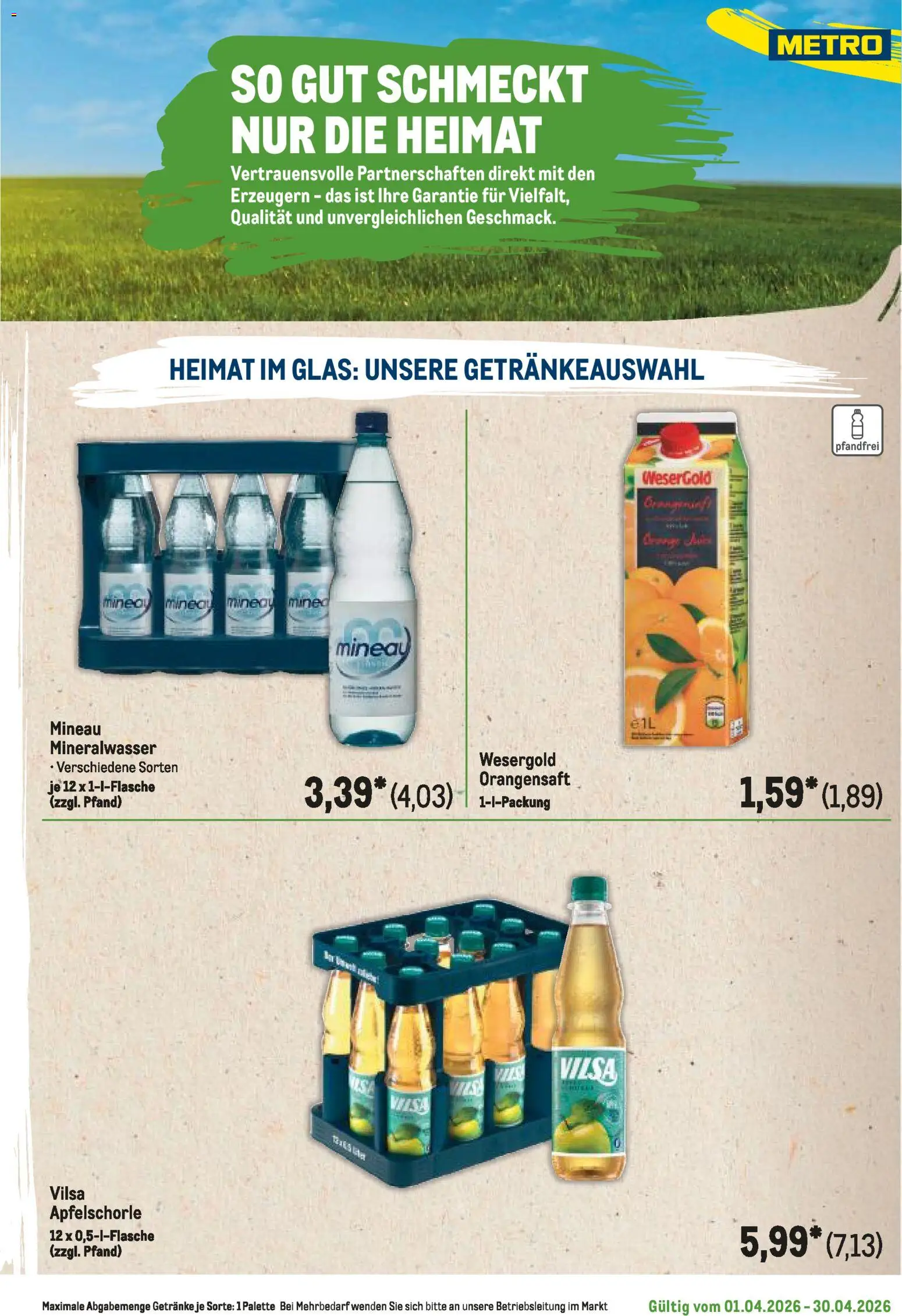 Metro Regionaler Flyer – gültig ab 01.04.2026 | Seite: 13 | Produkte: Orangensaft, Mineralwasser