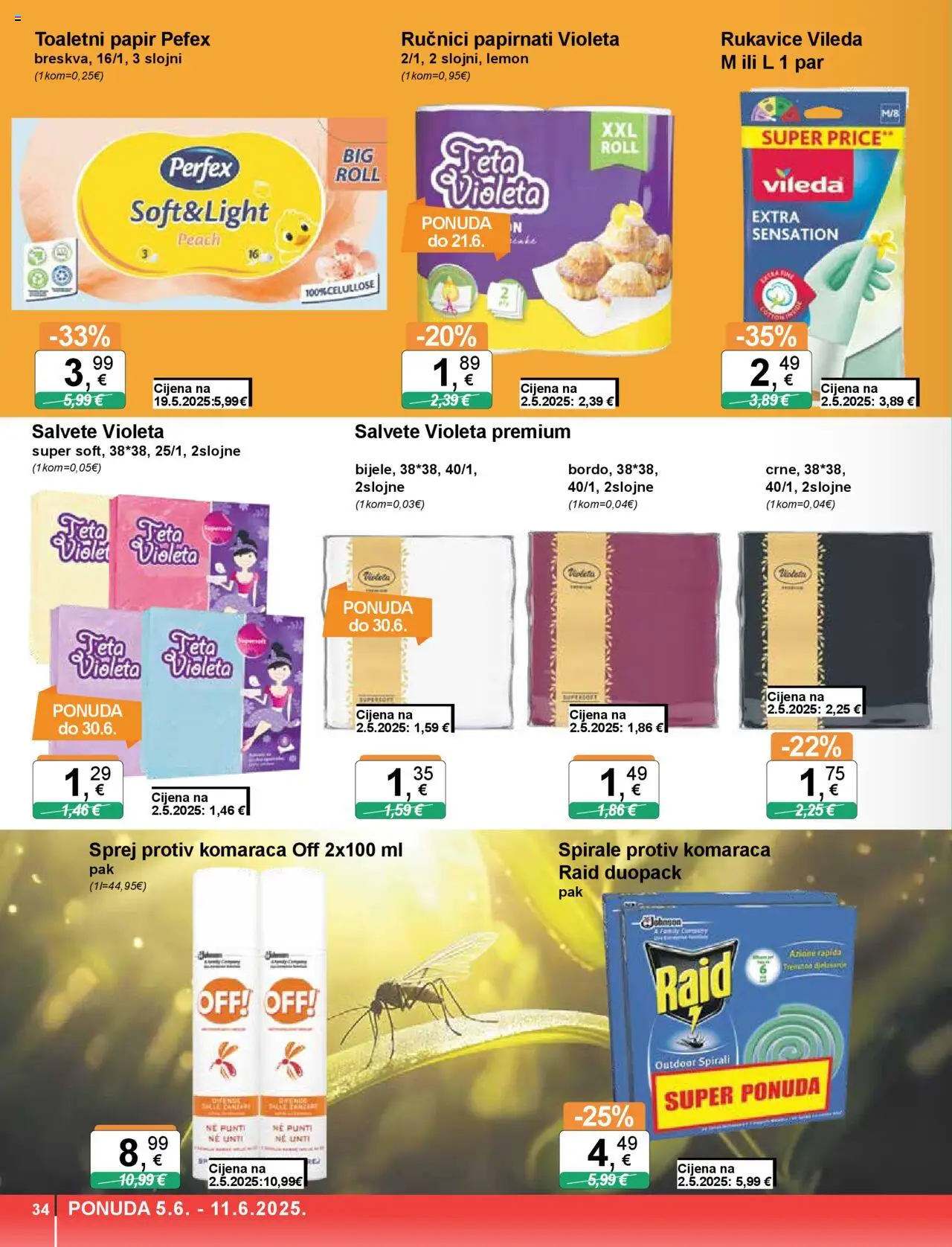 KTC katalog | vrijedi od 05.06.2025 | Stranica: 34 | Proizvodi: Salvete, Toaletni papir, Violeta, Vileda