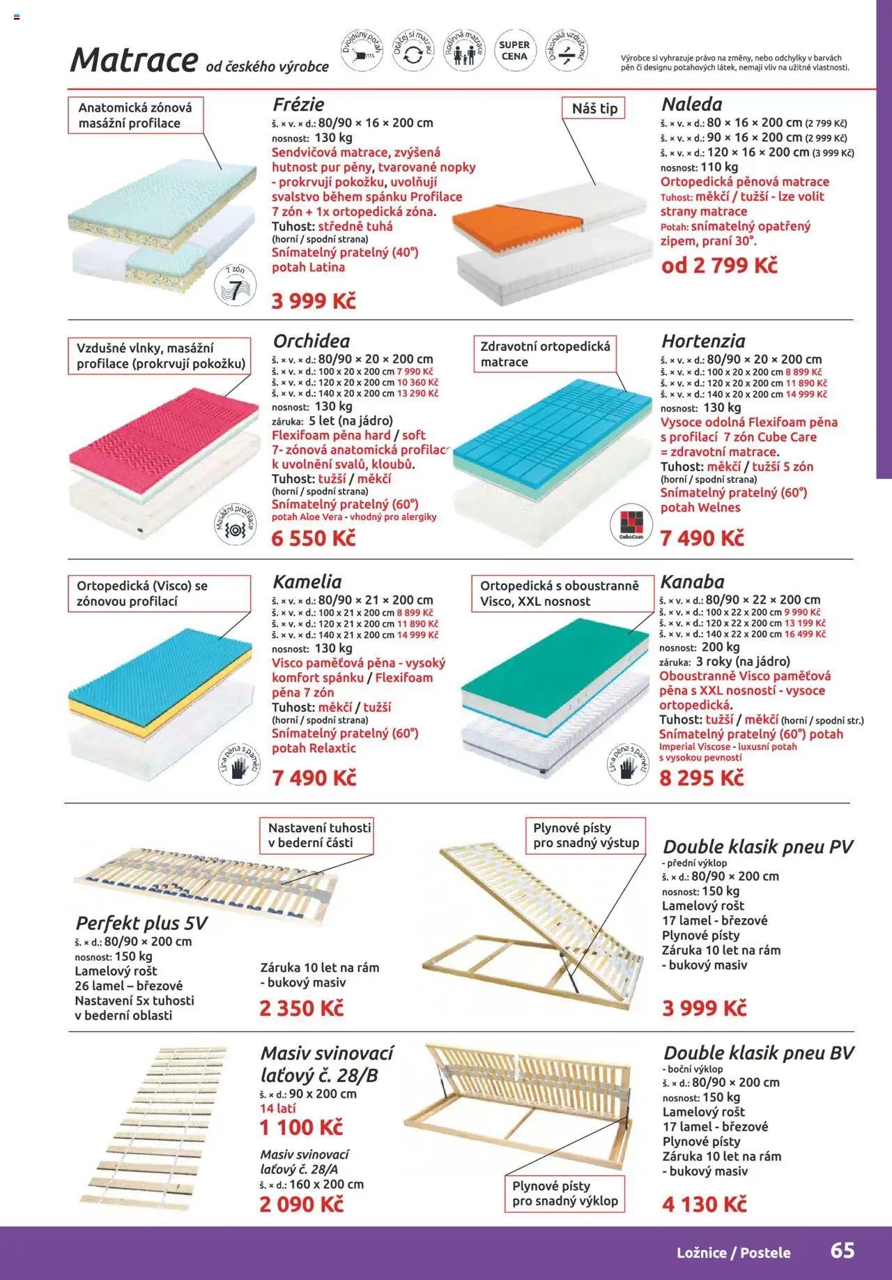 ORFA nábytek katalog 2025-2026 od 01.10.2025 | Strana: 65 | Produkty: Postele, Aloe vera, Matrace, Rošt