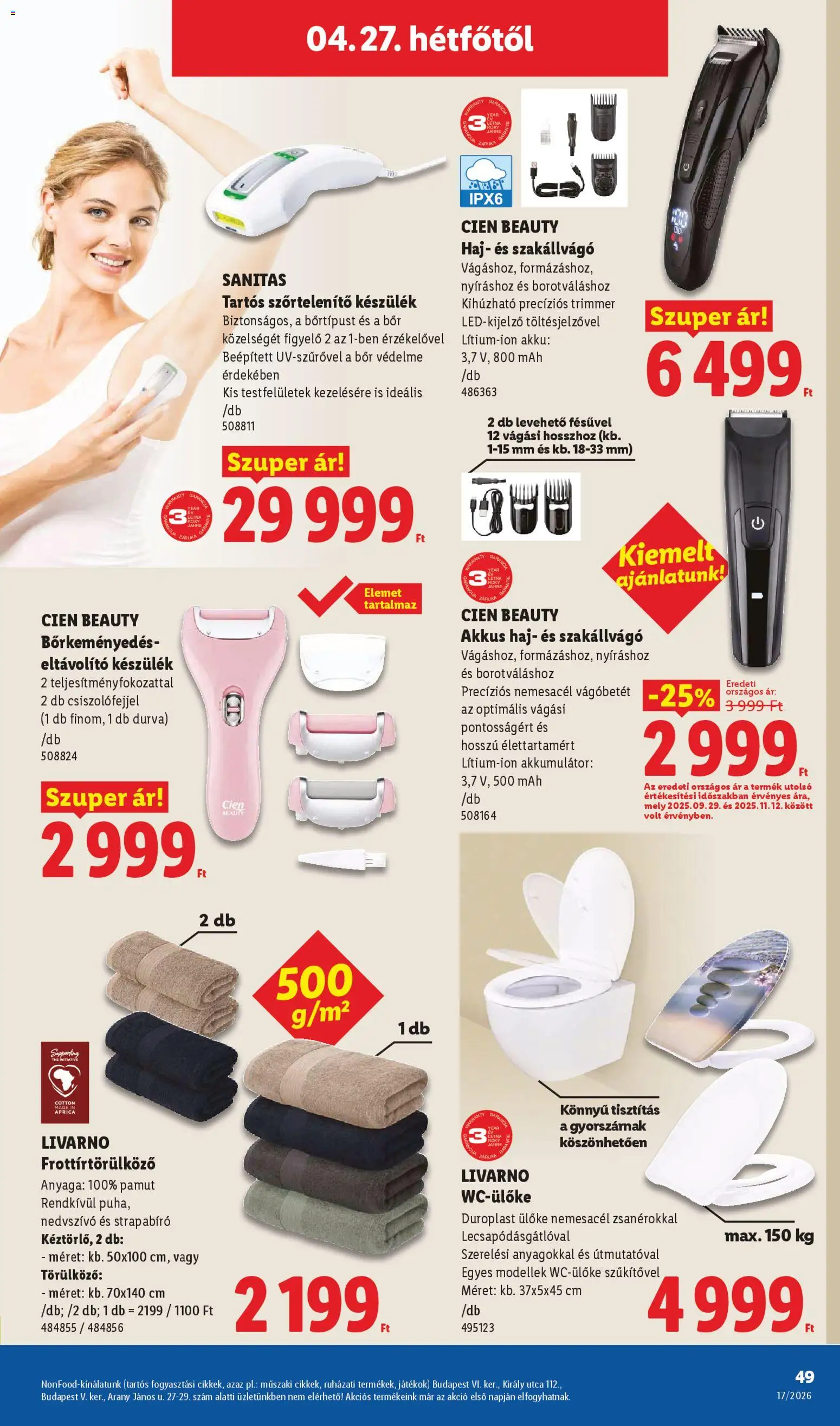 Lidl akciós ujság - amely érvényes a következő dátumtól: 23.04.2026 | Oldal: 49 | Termékek: Szakállvágó, Ülőke, Akkumulátor, Bor