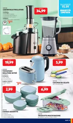 Anteprima del volantino CENTRIFUGA/FRULLATORE, a scelta tra: centrifuga: contenitori in plastica, contenitore per gli scarti: 2l, contenitore per il succo: 1l; frullatore: contenitore in vetro, capacità 1,5l valido a partire dal 12.01.2026 | Pagina: 31