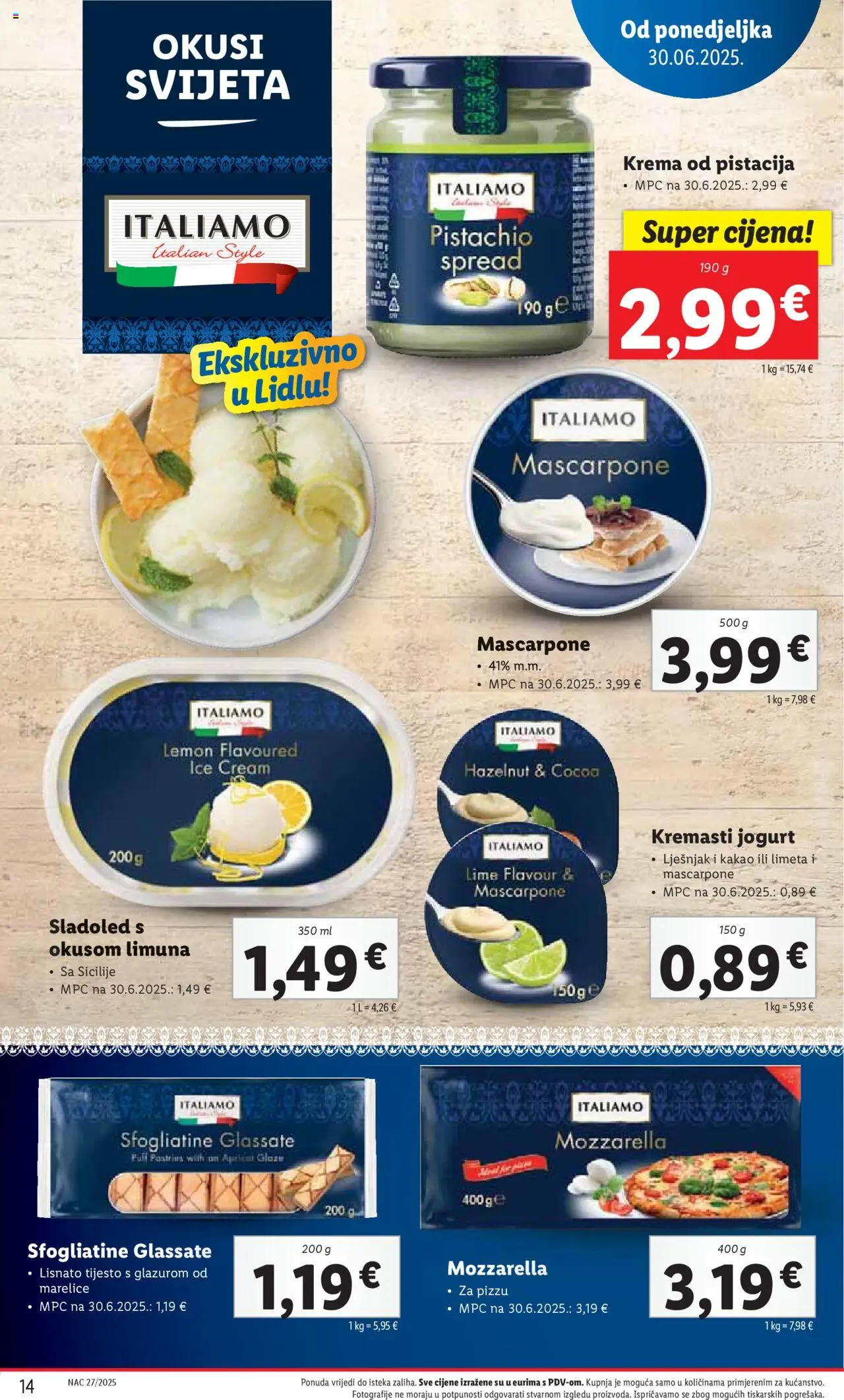 Lidl katalog | vrijedi od 30.06.2025 | Stranica: 14 | Proizvodi: Mascarpone, Jogurt, Lješnjak, Limeta