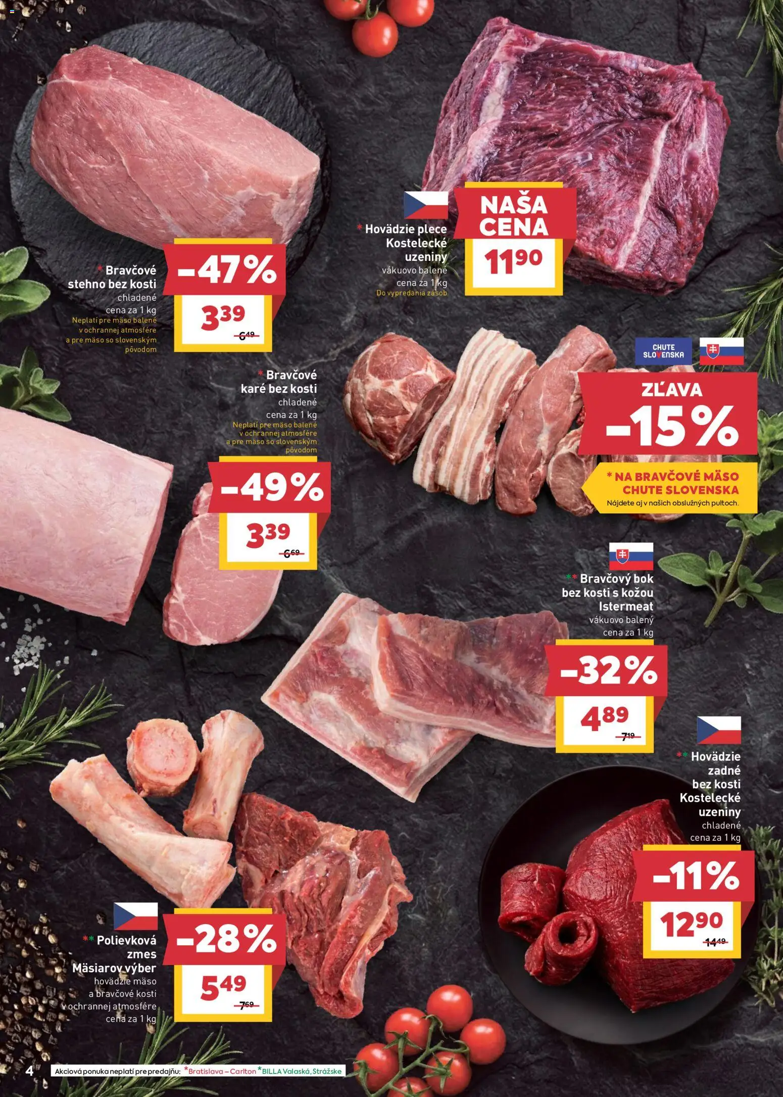 Nové Billa akcie – leták je platný od 29.04.2026 | Strana: 6 | Produkty: Hovädzie mäso, Bravčové mäso, Bravčové karé