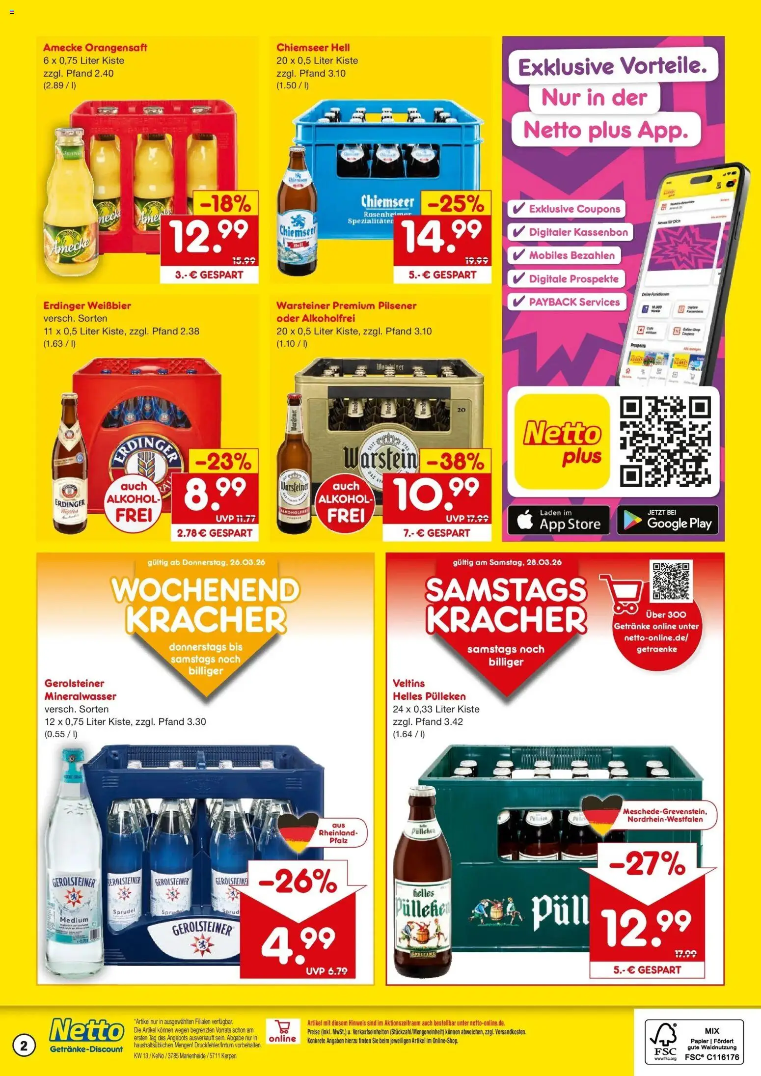 Netto Marken-Discount Prospekt Marienheide	 – gültig ab 23.03.2026 | Seite: 2 | Produkte: Helles pulleken, Erdinger, Weißbier, Gerolsteiner