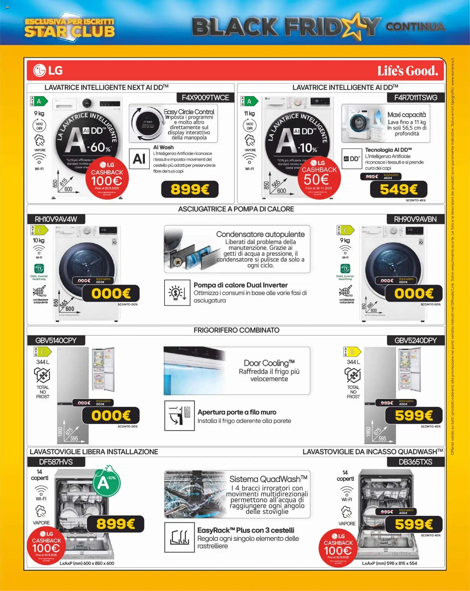 Volantino Euronics del 13.11.2025 | Pagina: 36 | Prodotti: Asciugatrice, Lavastoviglie, Frigorifero, Frigorifero combinato