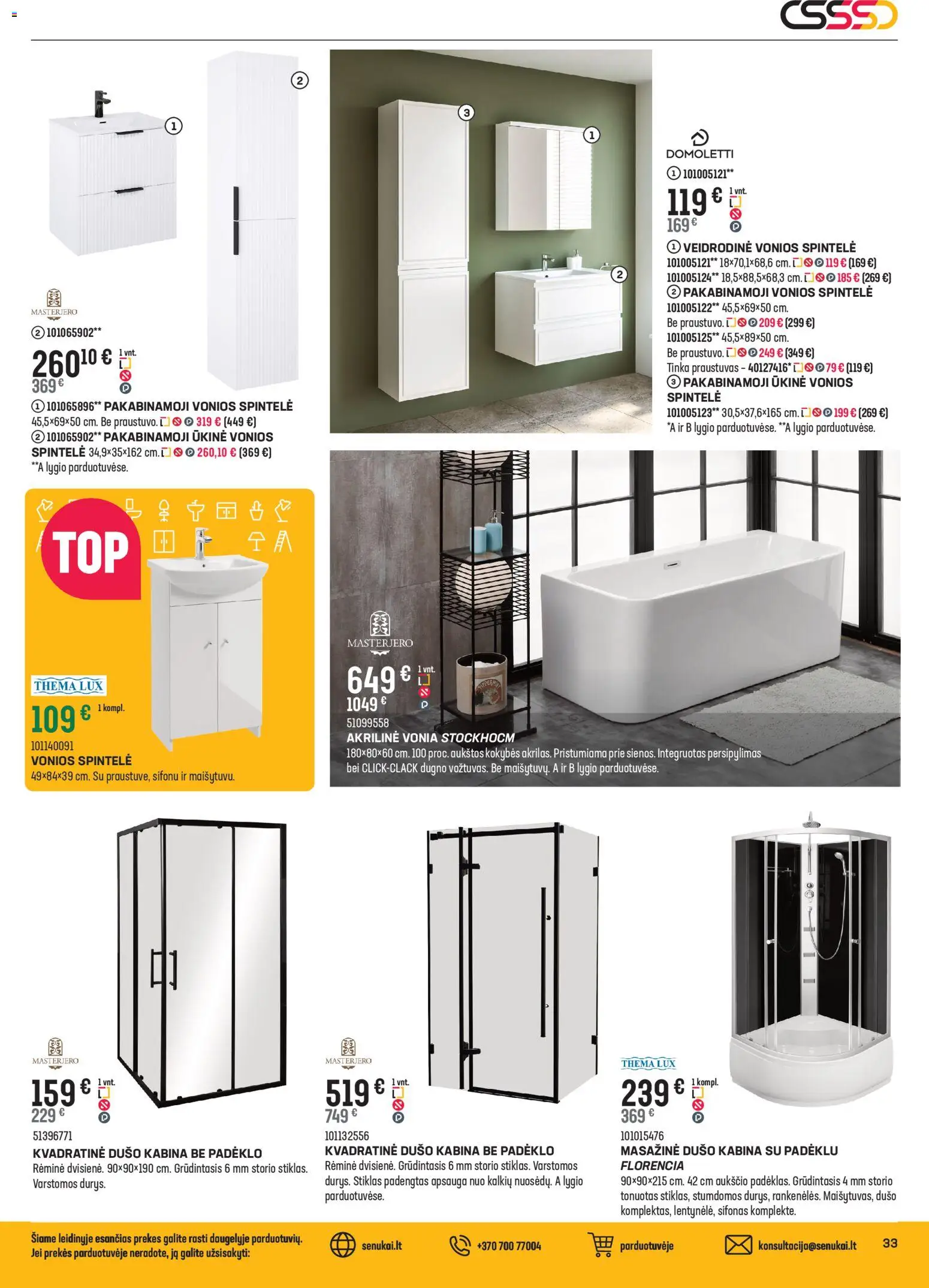 Senukai akcijos nuo 07.01.2026 | Puslapis: 33 | Prekių: Dušo kabina, Spintelė, Praustuvas, Vonia
