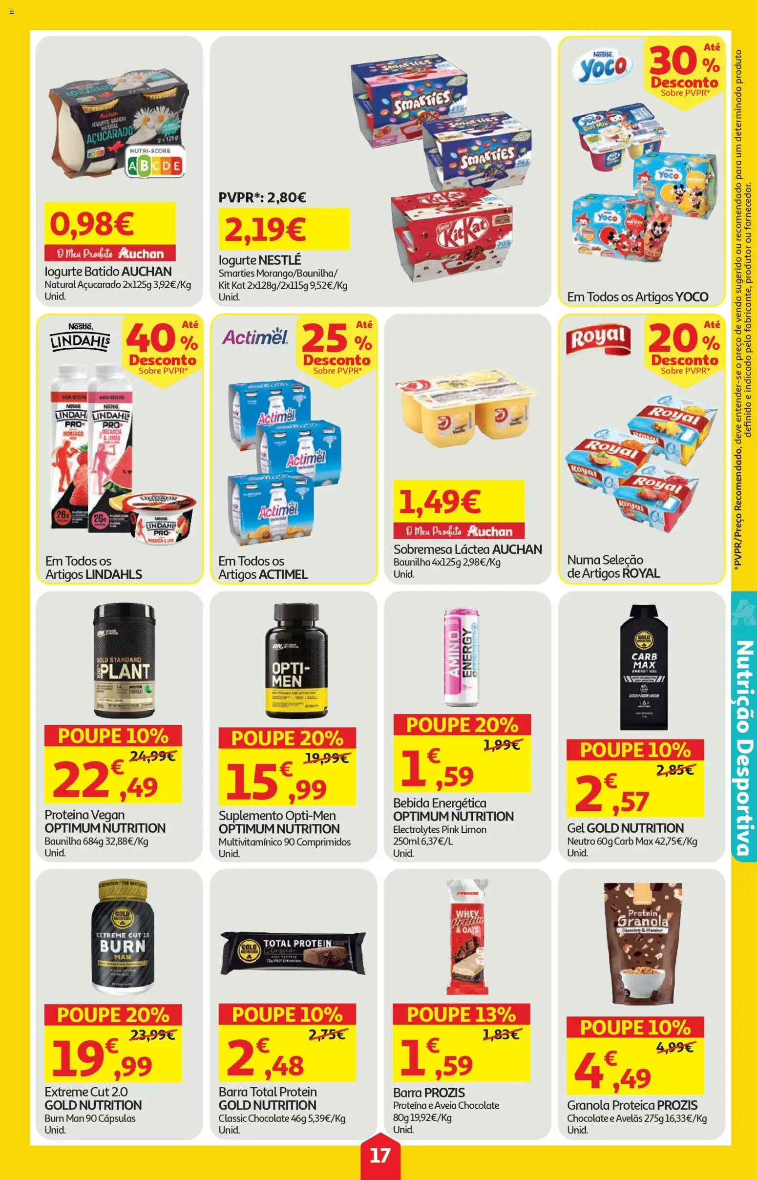 Auchan folheto │ válido de 23.04.2026 | Página: 17 | Produtos: Aveia, Iogurte, Chocolate, Whey protein