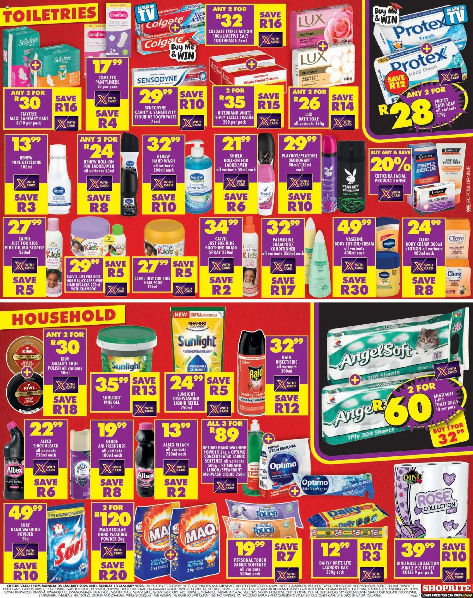 New Shoprite catalogue – valid from 05.01.2026 | Page: 7 | Products: TV, Powder, Fabric softener, Lotion