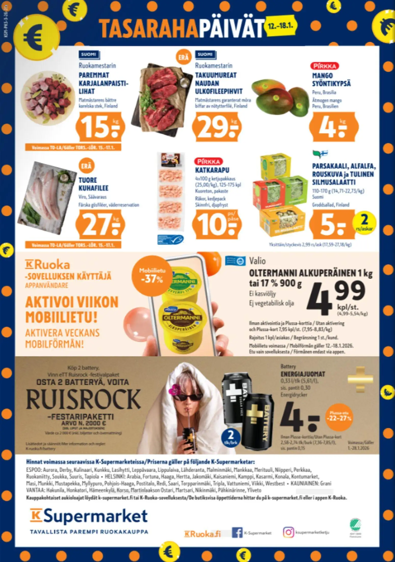 K-Supermarket tarjoukset – voimassa 15.01.2026 alkaen | Sivu: 4 | Tuotteet: Mango, Katkarapu