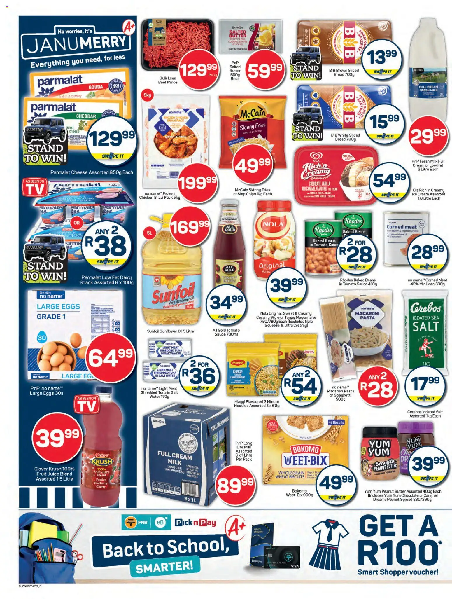 New Pick n Pay catalogue – valid from 02.01.2026 | Page: 2 | Products: Baked beans, Butter, Chocolate, Chips
