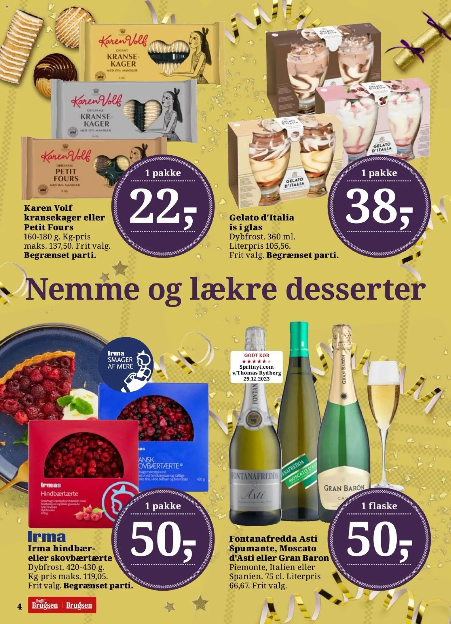 Dagli'Brugsen tilbudsavis – gyldig fra 27.12.2025 | Side: 4 | Produkter: Mandler, Hindbær, Is, Kager