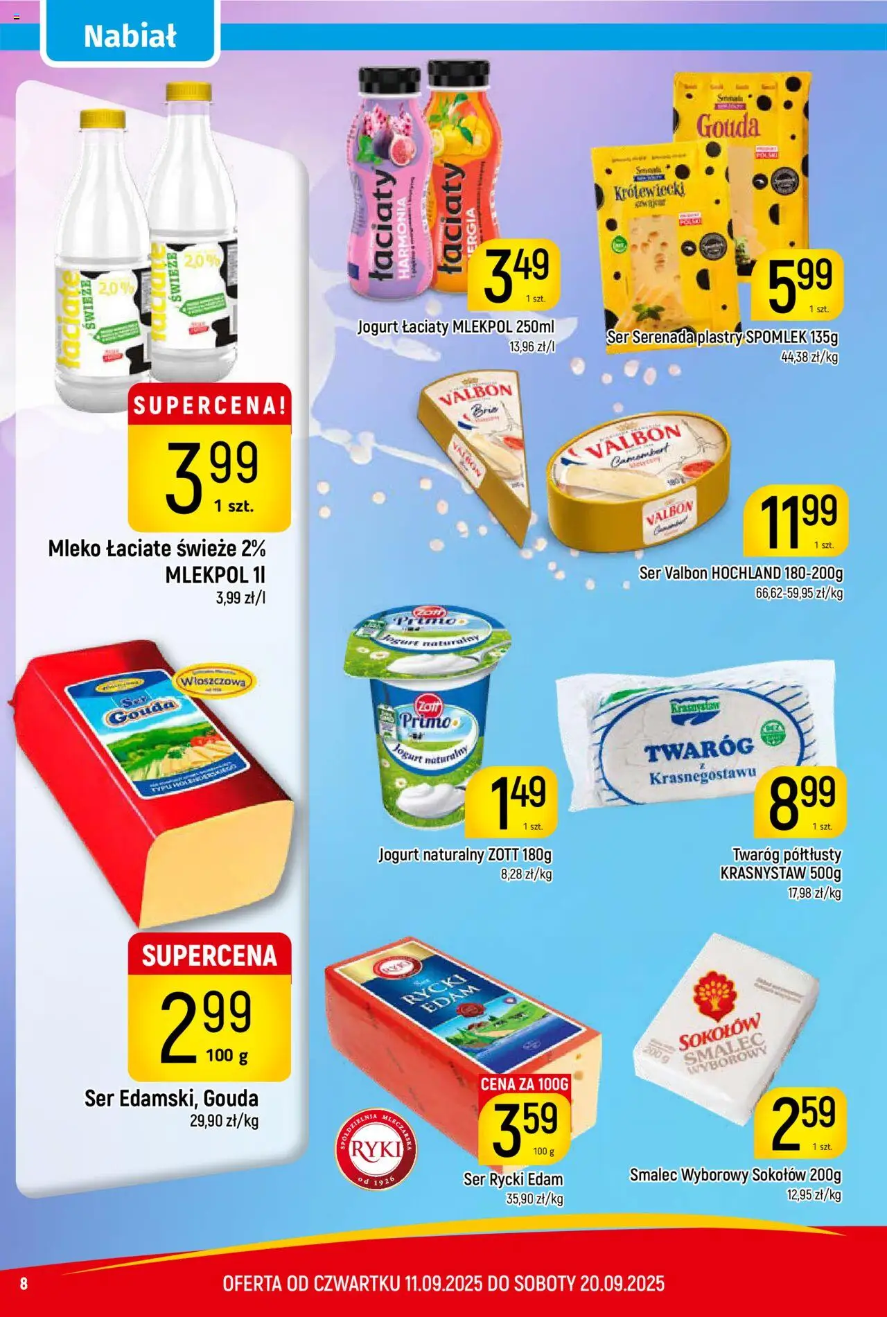 Piotruś Pan Gazetka od 11.09.2025 | Strona: 8 | Produkty: Twaróg półtłusty, Smalec wyborowy, Jogurt naturalny, Jogurt