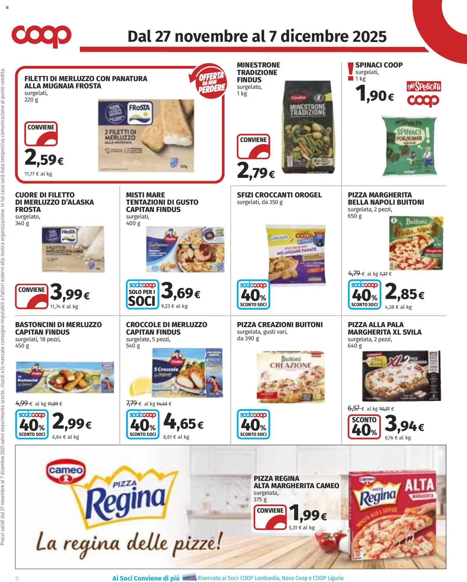 Volantino COOP del 27.11.2025 | Pagina: 8 | Prodotti: Minestrone, Merluzzo, Data, Melanzane