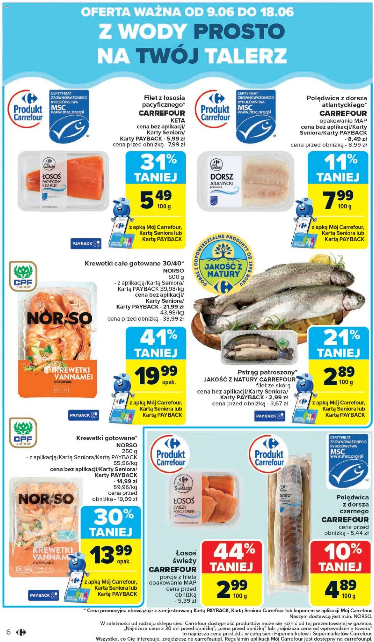Carrefour Gazetka od 09.06.2025 | Strona: 8 | Produkty: Pstrąg, Dorsz, Łosoś, Krewetki vannamei