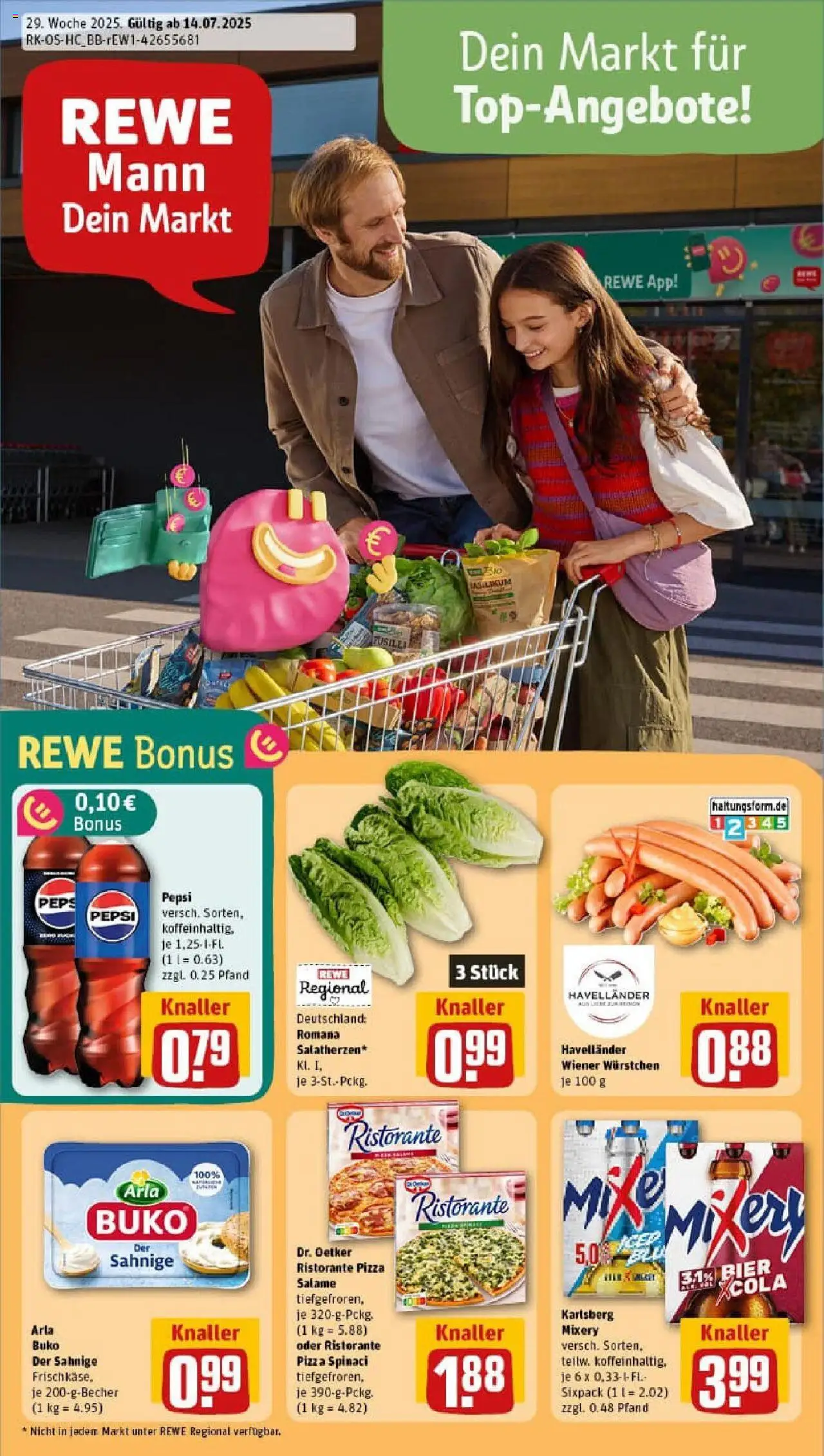 Rewe prospekt Halle (Saale)	 - gültig ab dem 13.07.2025 | Seite: 1 | Produkte: Wiener wurstchen, Arla buko, Pepsi, Mixery