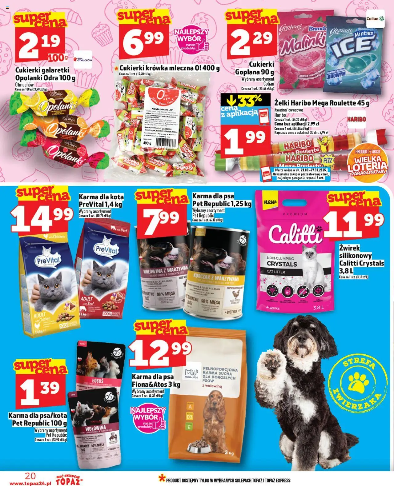 Topaz Gazetka od 21.08.2025 | Strona: 20 | Produkty: Krowka, Karma dla psa, Żelki, Wołowina