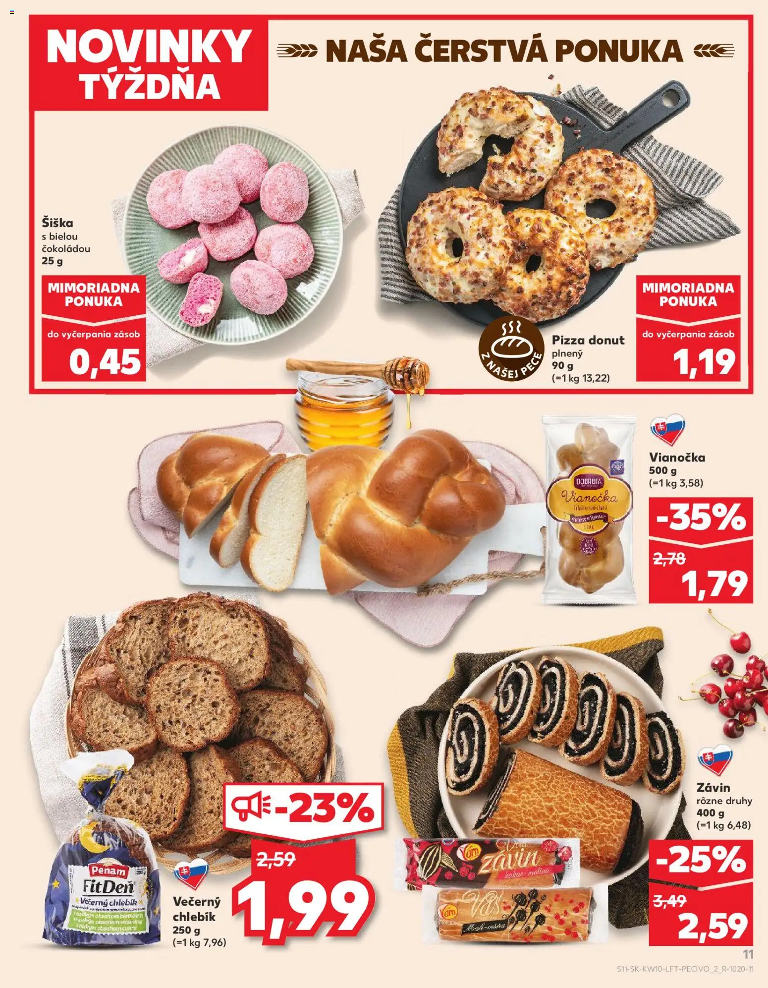 Nové Kaufland akcie – leták je platný od 05.03.2026 | Strana: 11 | Produkty: Pizza, Donut, Vianočka, Závin