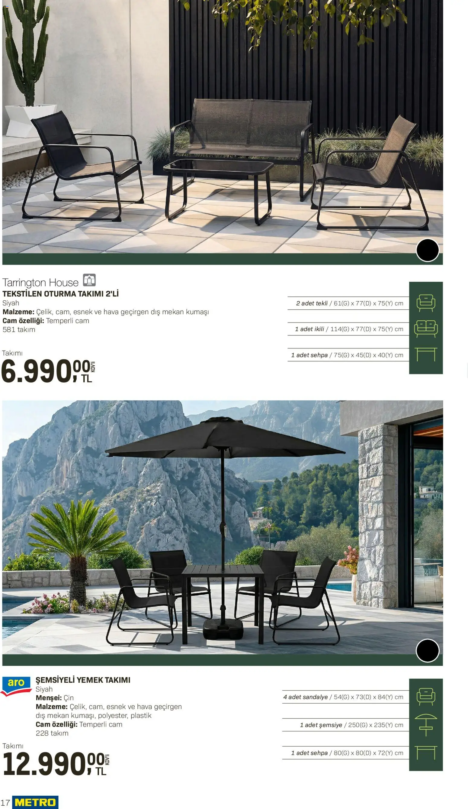 Metro - Açık Hava Çözümleri - 10.04.2026 tarihinden itibaren geçerlidir | Sayfa: 17 | Ürünler: Sandalye, Yemek takımı, Cin, Şemsiye