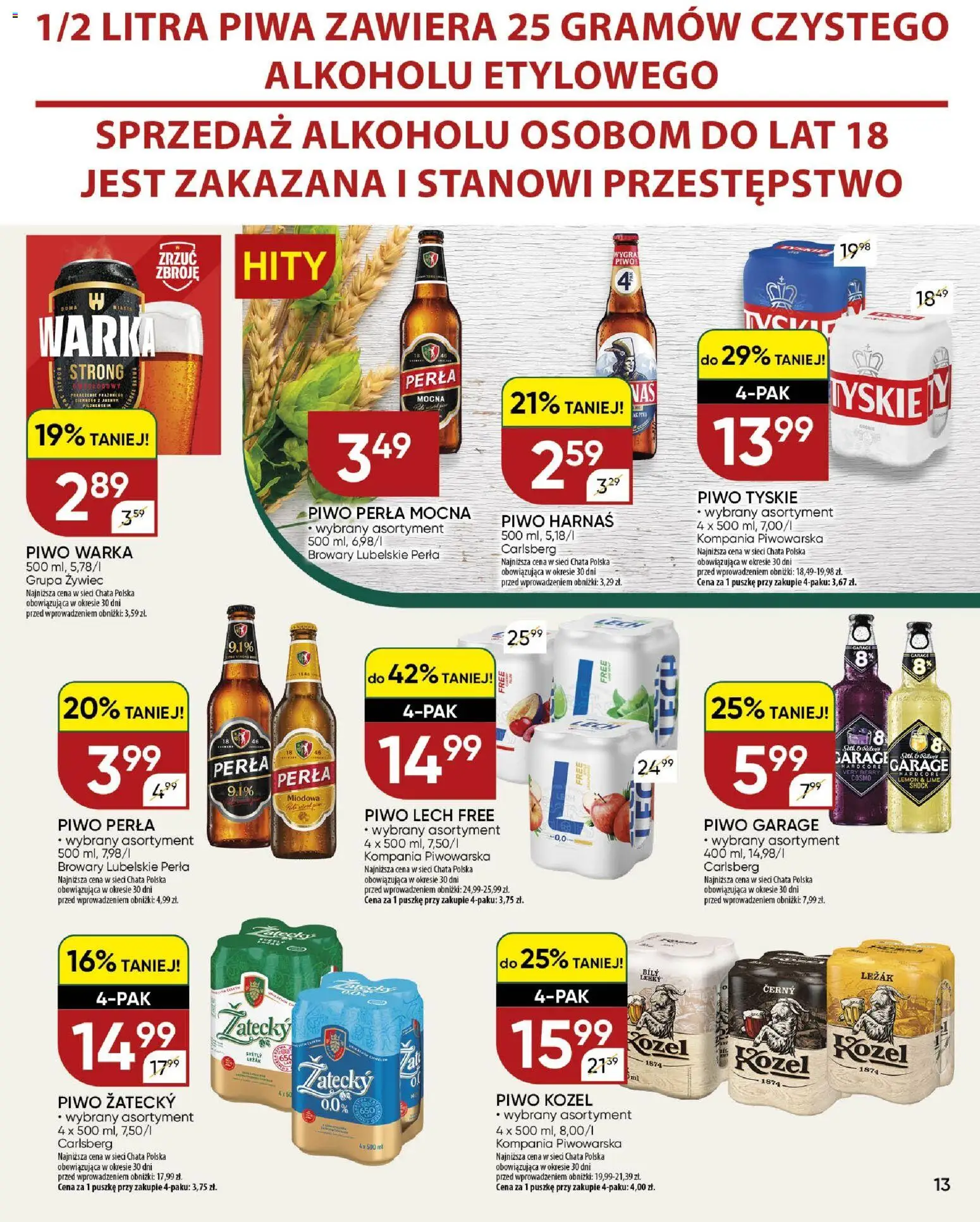 Chata Polska gazetka od 12.03.2026 | Strona: 13 | Produkty: Piwo perła, Warka, Piwo, Piwo kozel