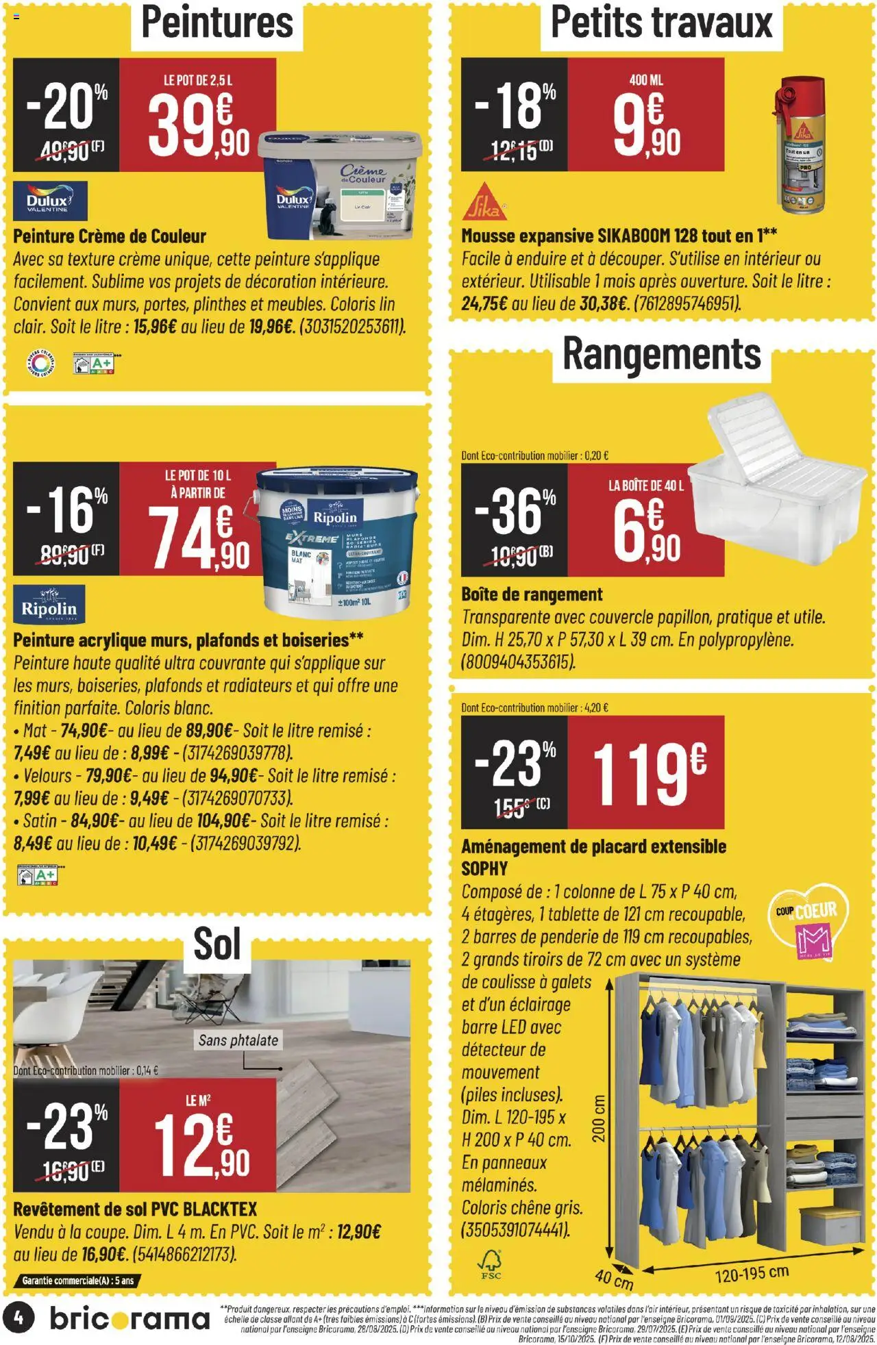 {H1} | Page: 4 | Produits: Tablette, Mousse expansive, Tiroirs, Crème