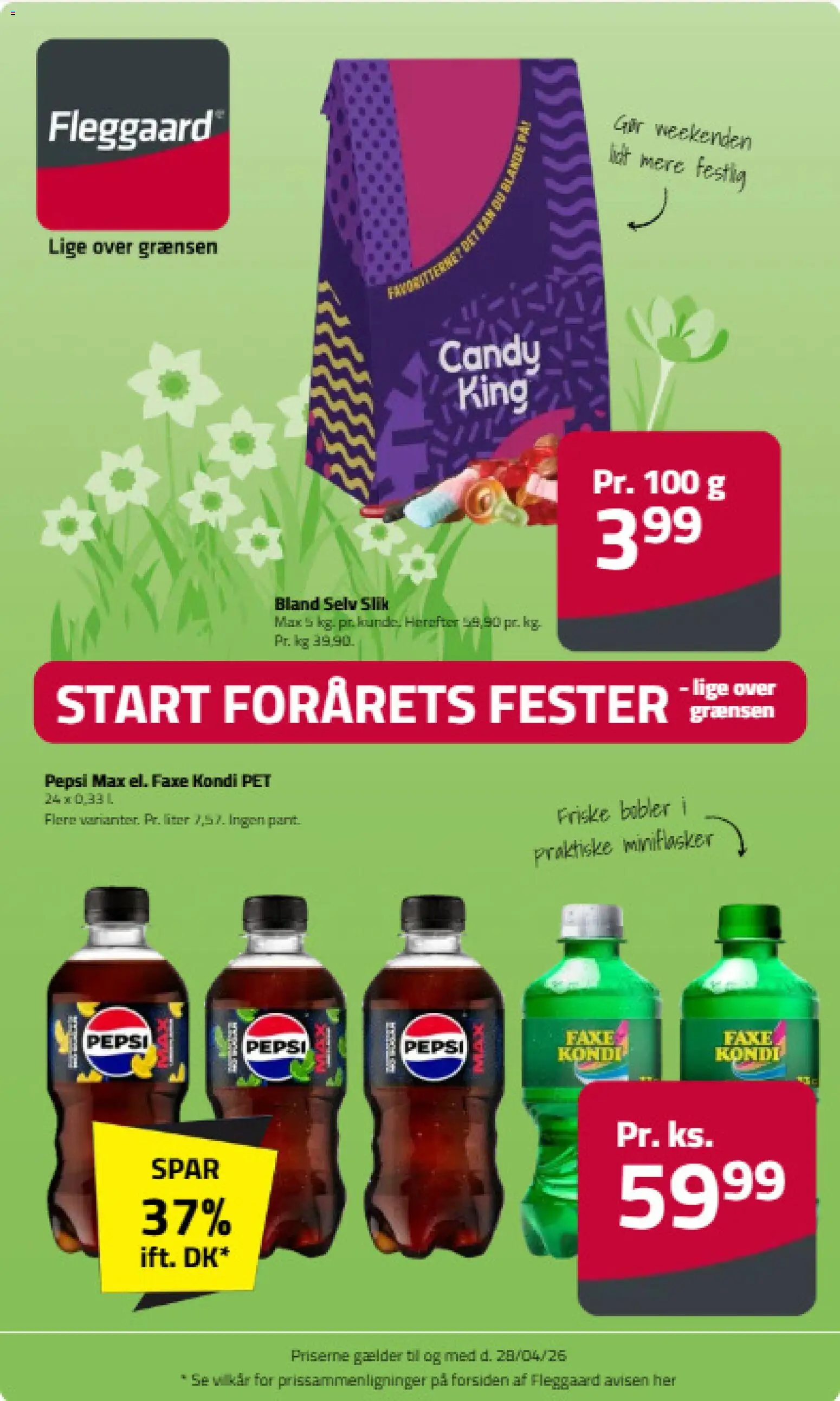 Fleggaard tilbudsavis – gyldig fra 08.04.2026 | Side: 1 | Produkter: Slik, Faxe Kondi, Pepsi, Pepsi Max
