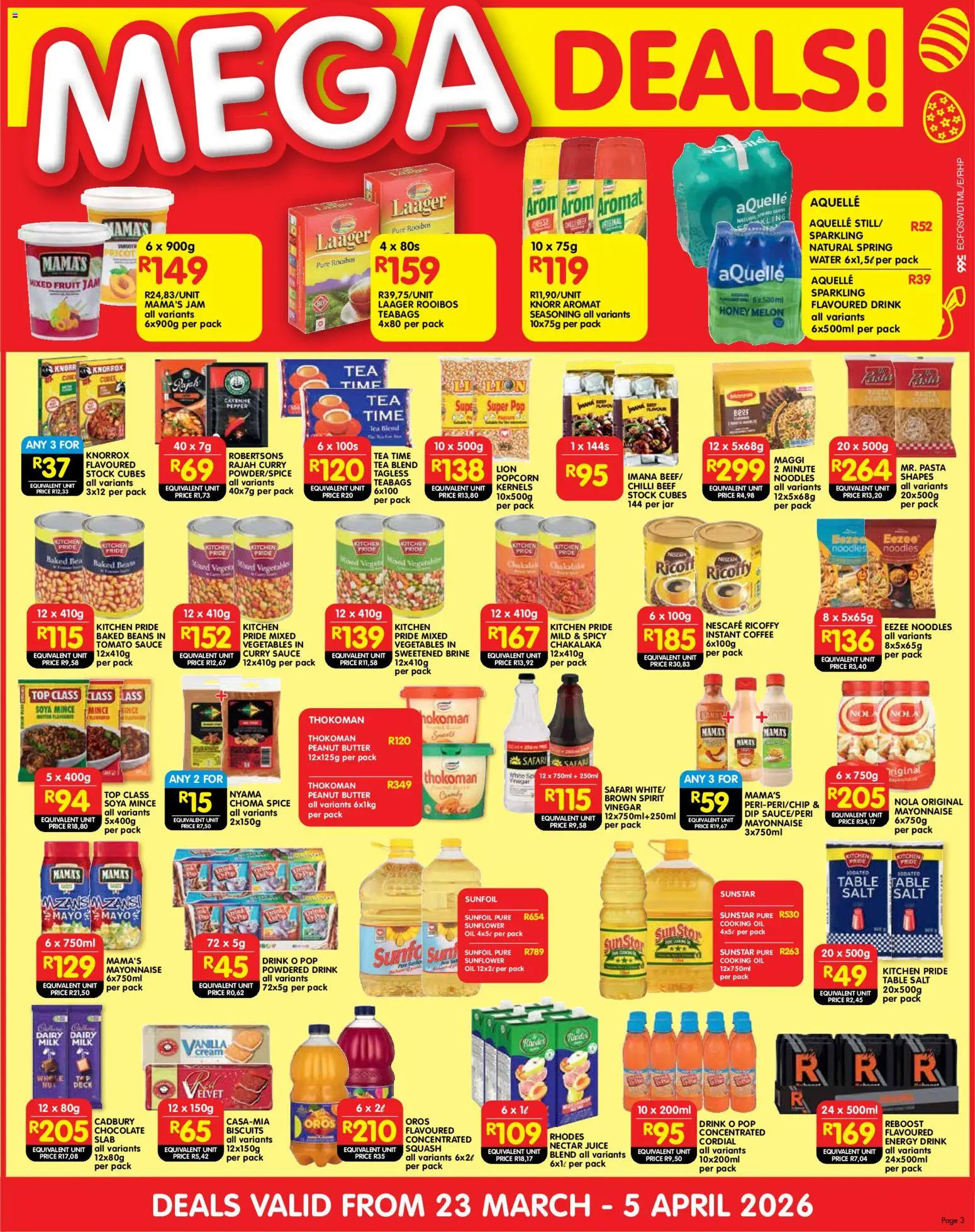 New Shoprite catalogue – valid from 23.03.2026 | Page: 3 | Products: Jam, Peanut butter, Stock, Mayonnaise