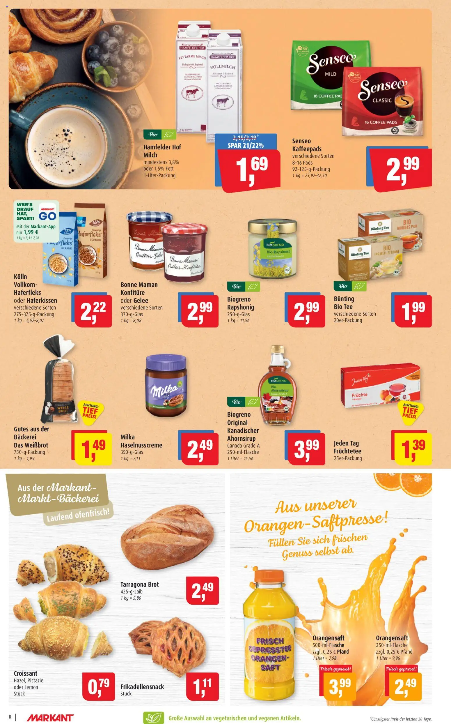 Markant Prospekt 	 – gültig ab 20.04.2026 | Seite: 8 | Produkte: Bäckerei, Milch, Milka, Brot